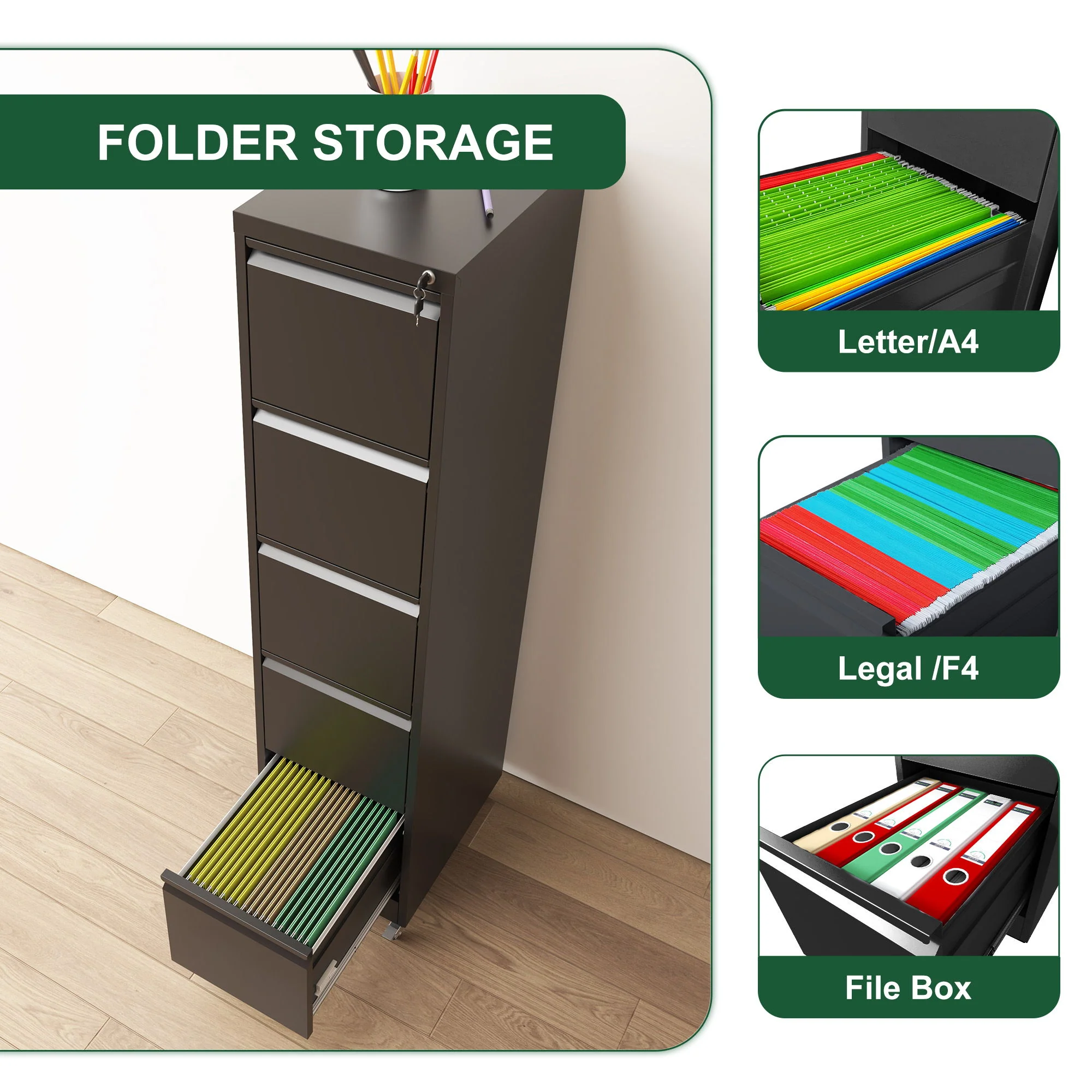 Drawer Metal Locking Vertical File Cabinet With Wheels Heavy Duty Lockable Storage - Image 6