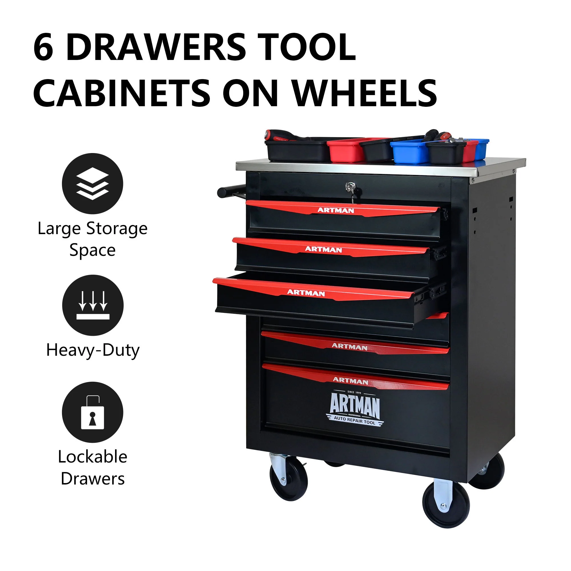 Drawer Multifunctional Tool Cart With Wheels For Garage - Image 12