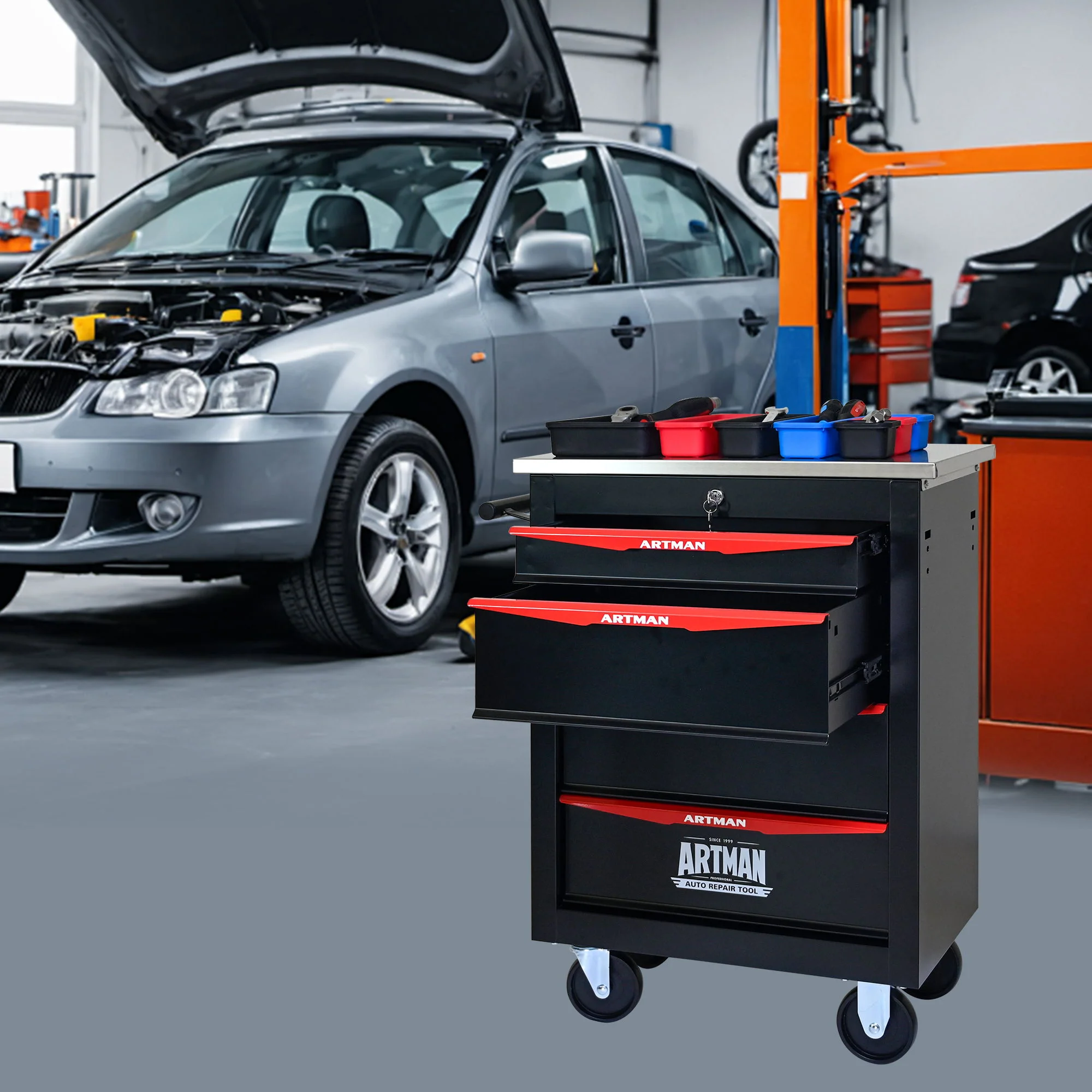 Drawer Multifunctional Tool Cart With Wheels For Garage - Image 28
