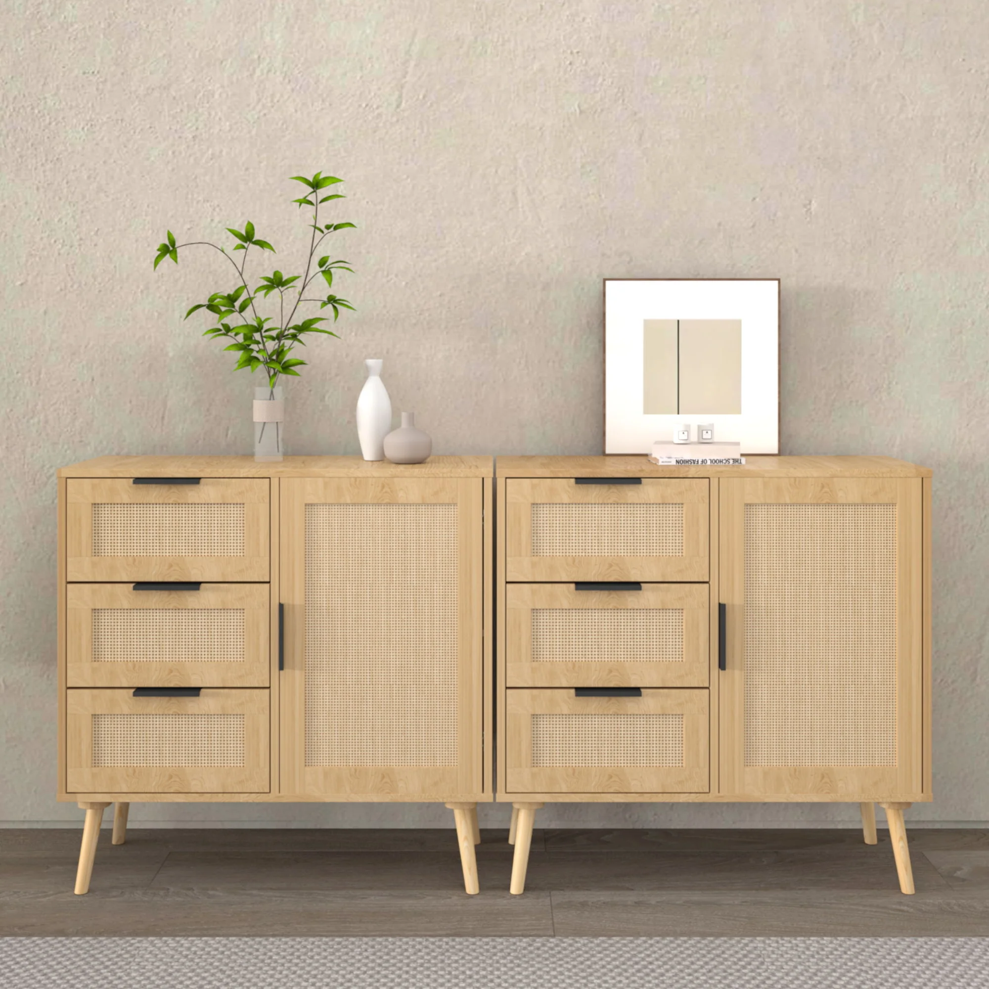 Dresser With Drawers And Adjustable Shelf - Antique Natural / Rattan - Image 2