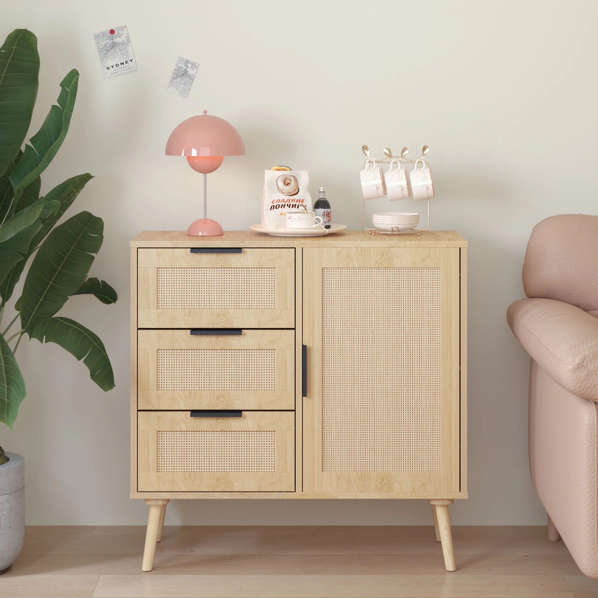 Dresser With Drawers And Adjustable Shelf - Antique Natural / Rattan - Image 8
