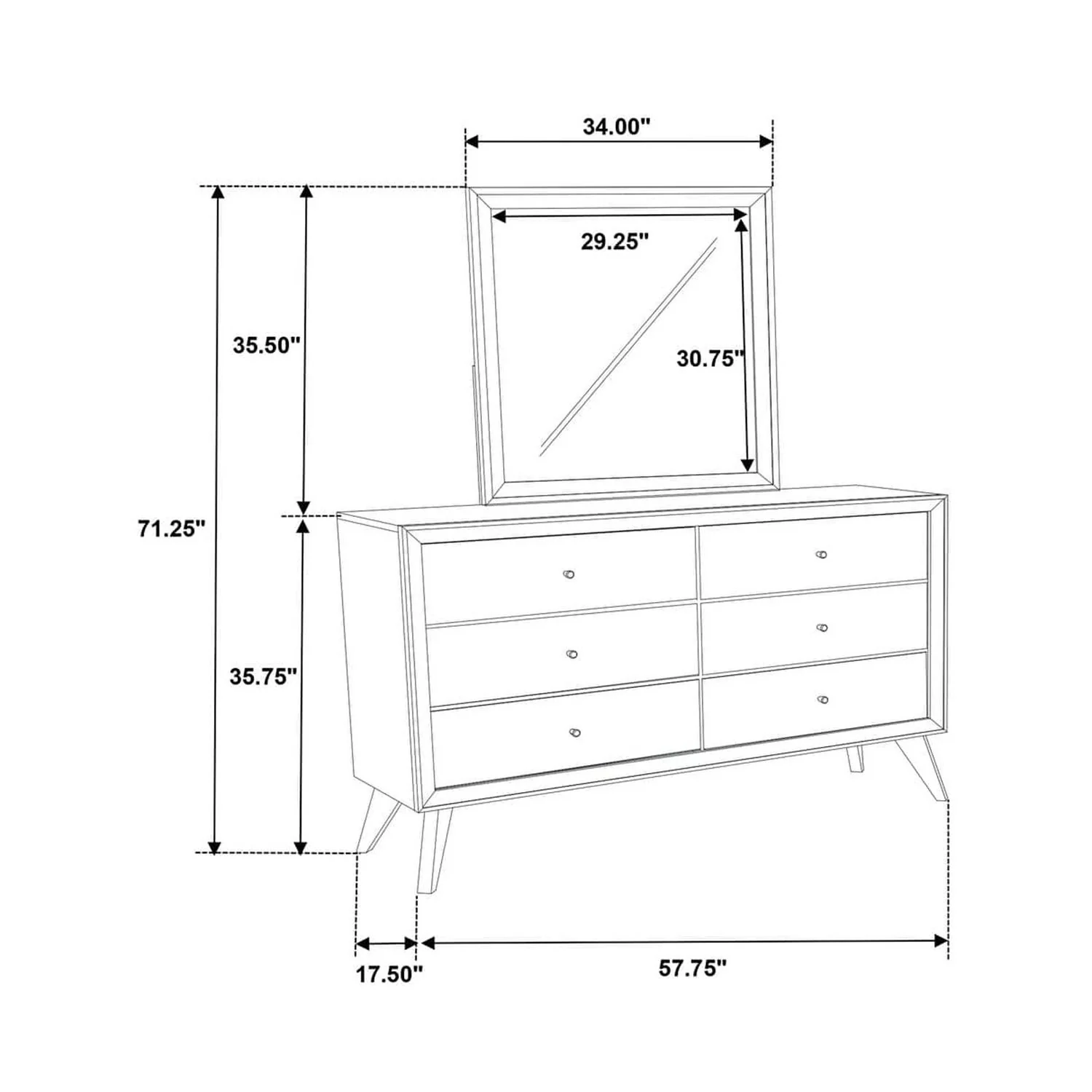 Dresser With Mirror, Angled Legs, Round Knobs - White - Image 7