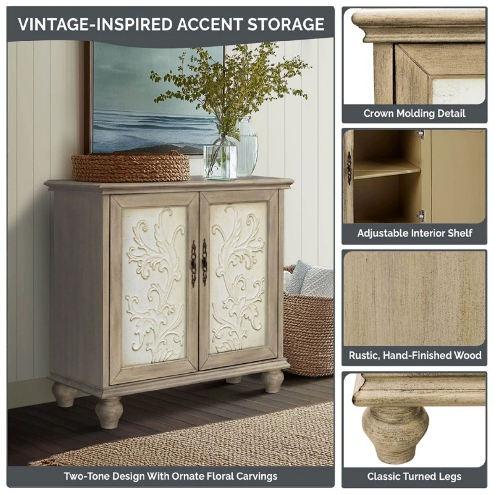 Driscoll - 2 Door Cabinet With Floral Design - Reclaimed Natural - Image 4