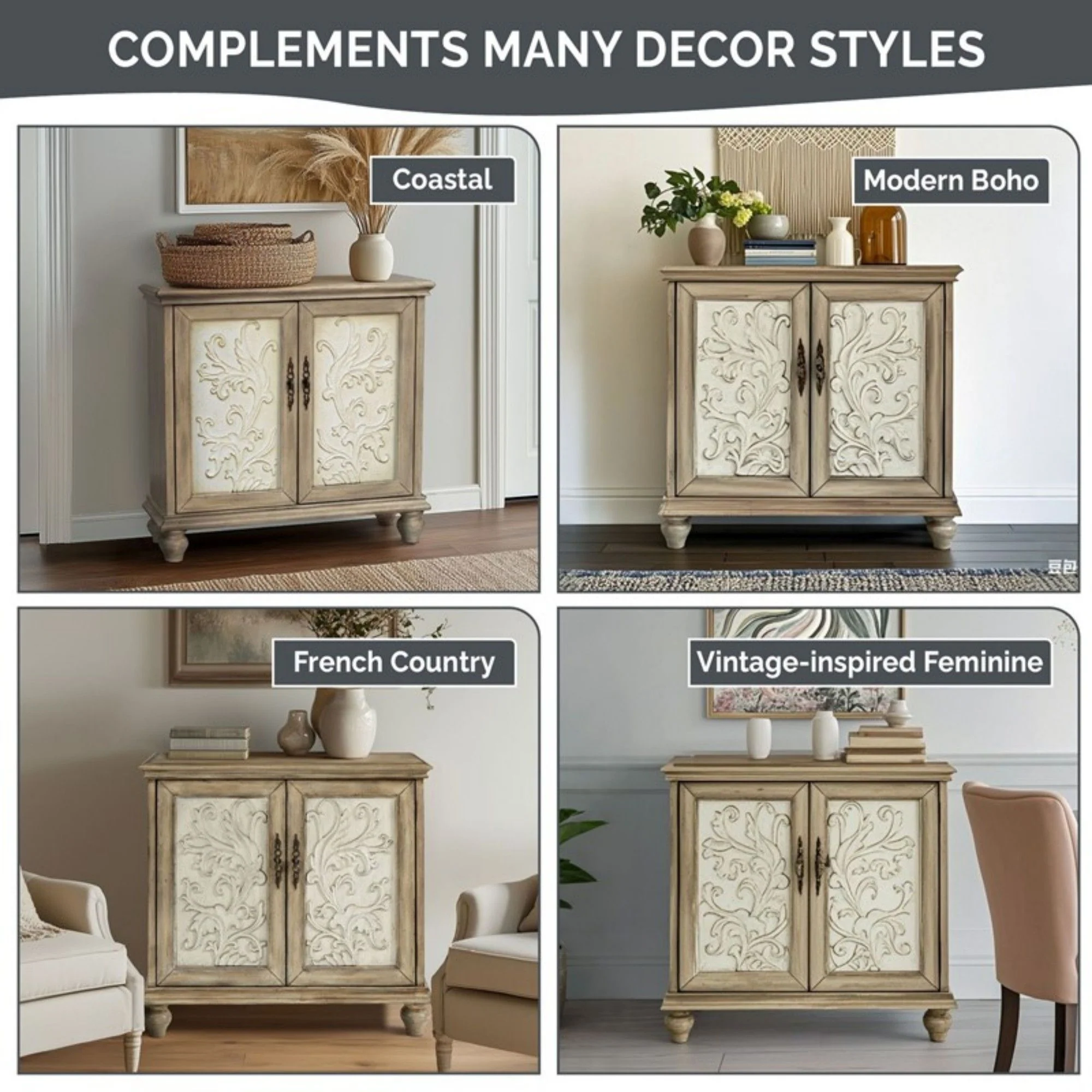 Driscoll - 2 Door Cabinet With Floral Design - Reclaimed Natural - Image 8
