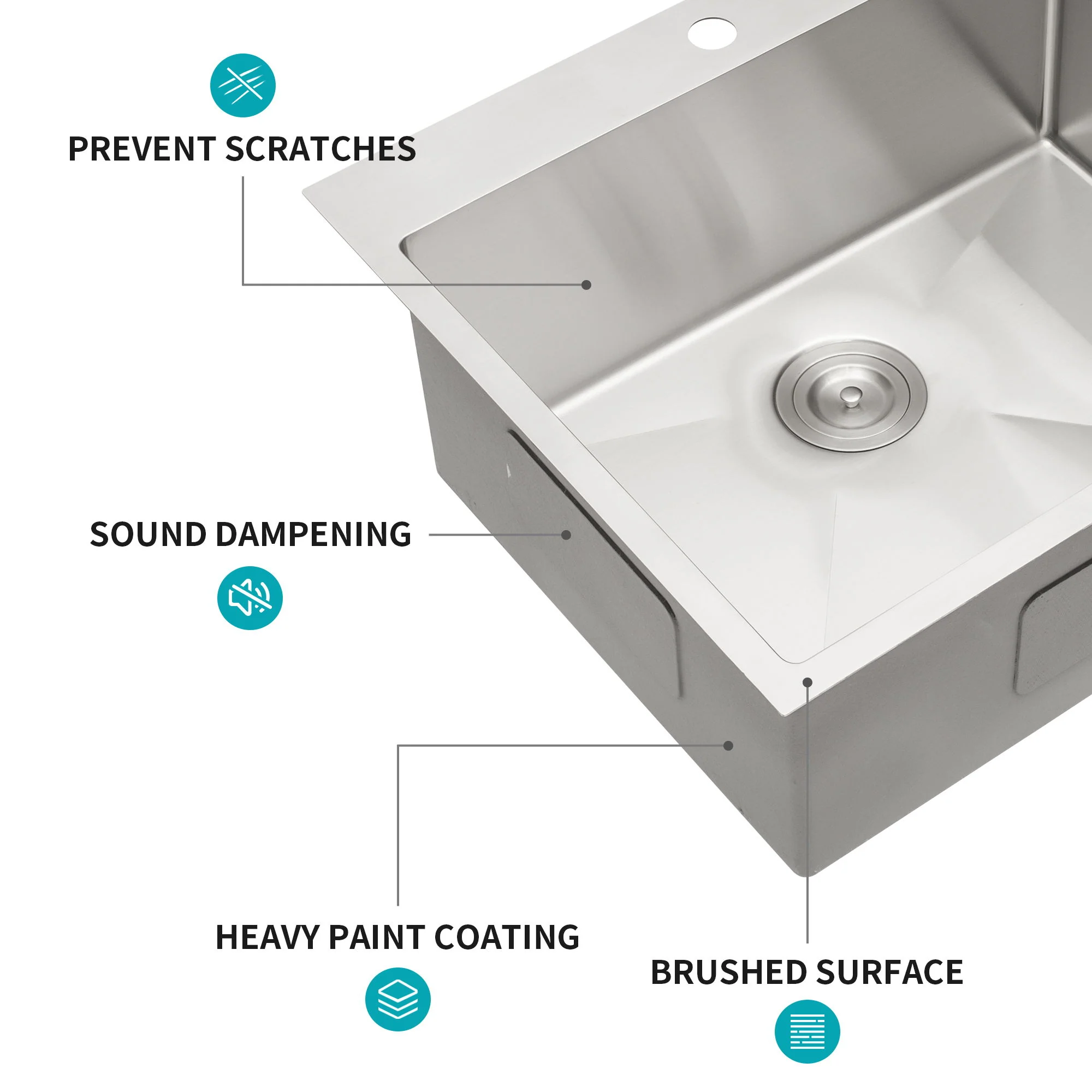 Drop In Kitchen Sink, 16 Gauge Stainless Steel, Single Bowl, Topmount Basin - Image 22