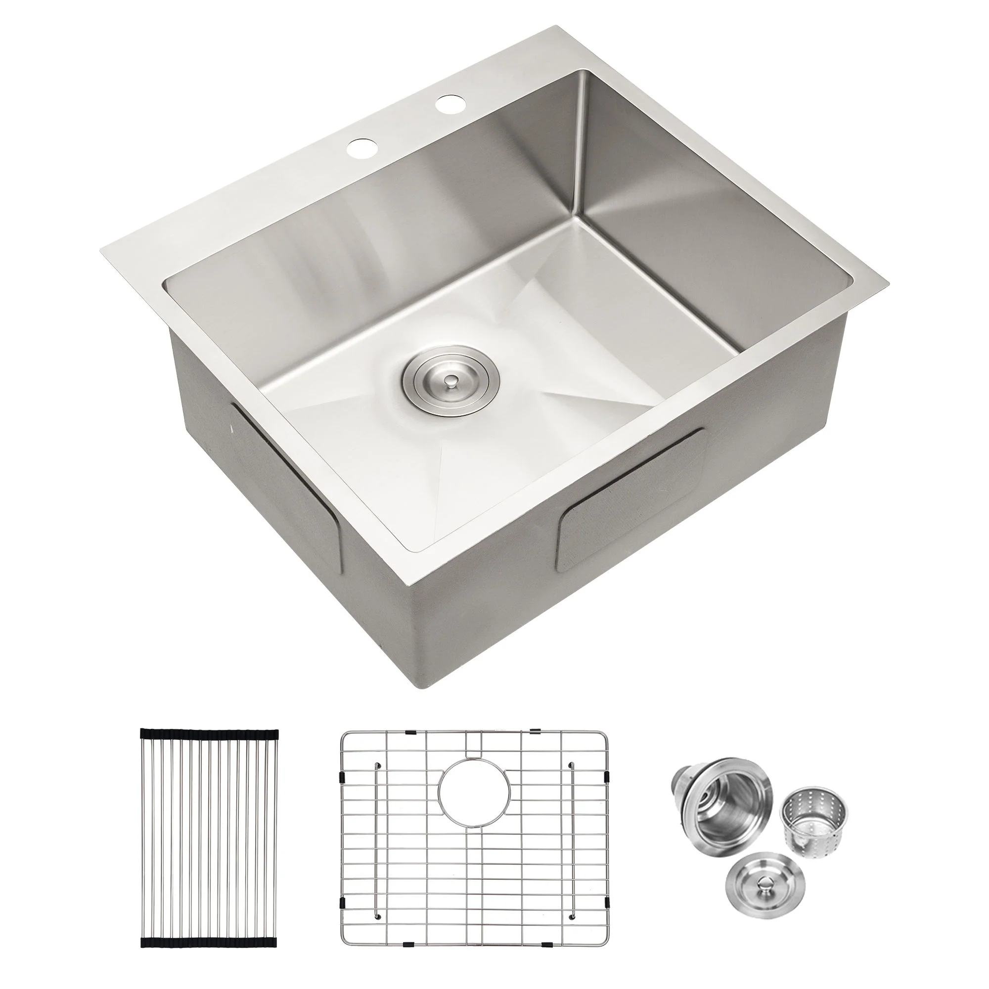 Drop In Kitchen Sink, 16 Gauge Stainless Steel, Single Bowl, Topmount Basin - Image 4