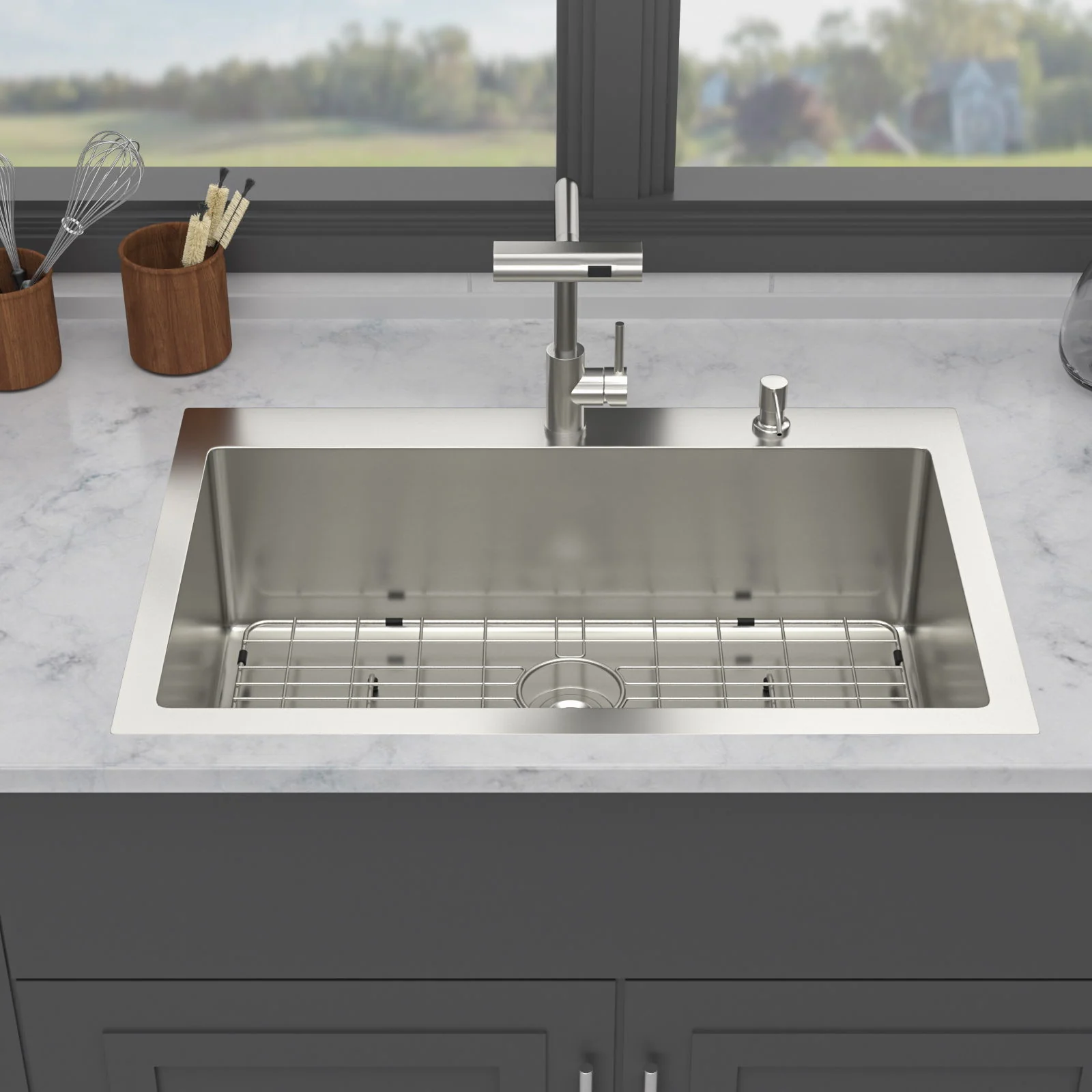Drop In Kitchen Sink With Pull Down Faucet And Soap Dispenser - Image 9