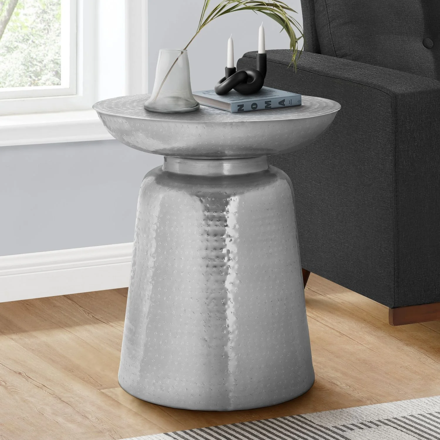 Drum Accent Side Table, Hammered Texture - Image 11