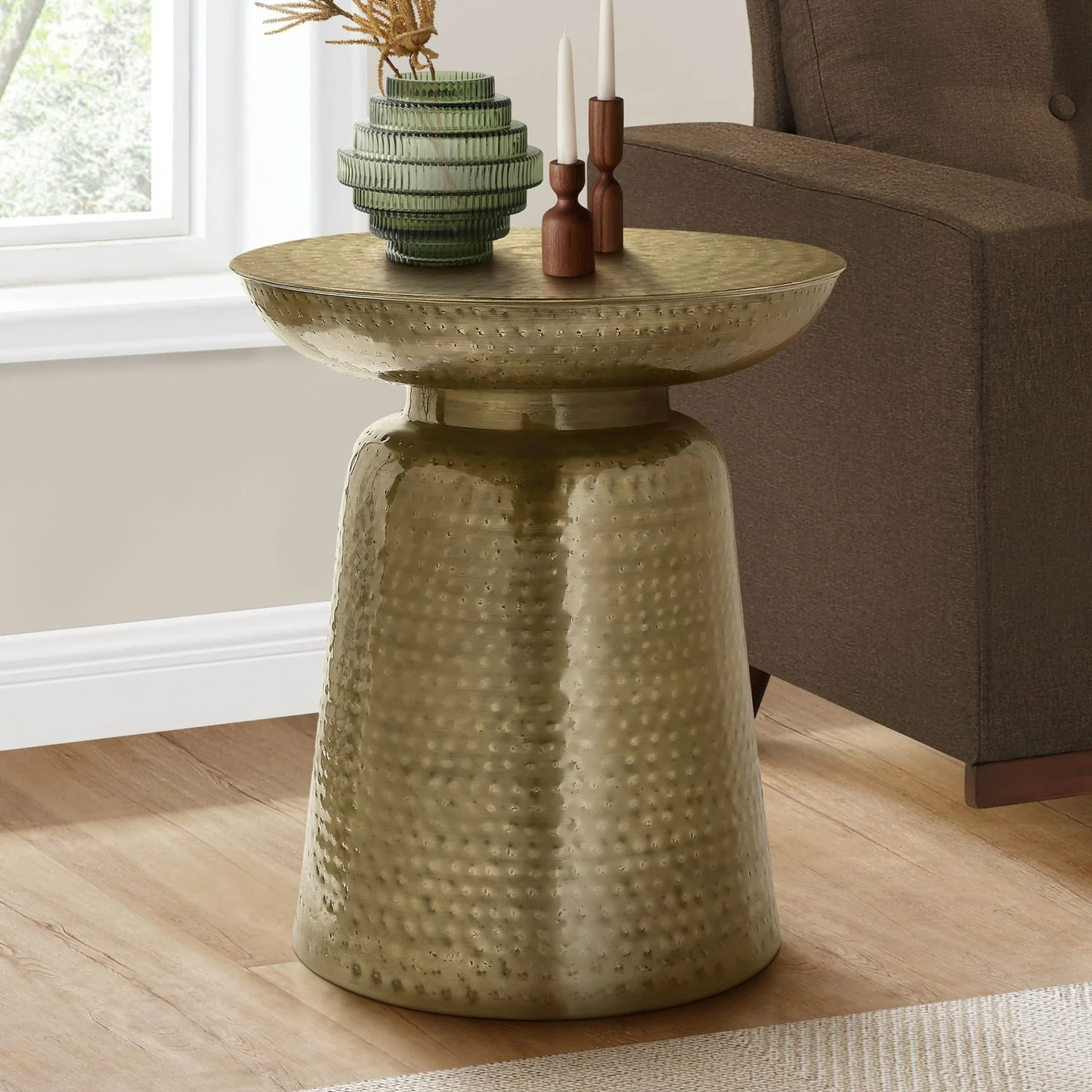 Drum Accent Side Table, Hammered Texture - Image 14