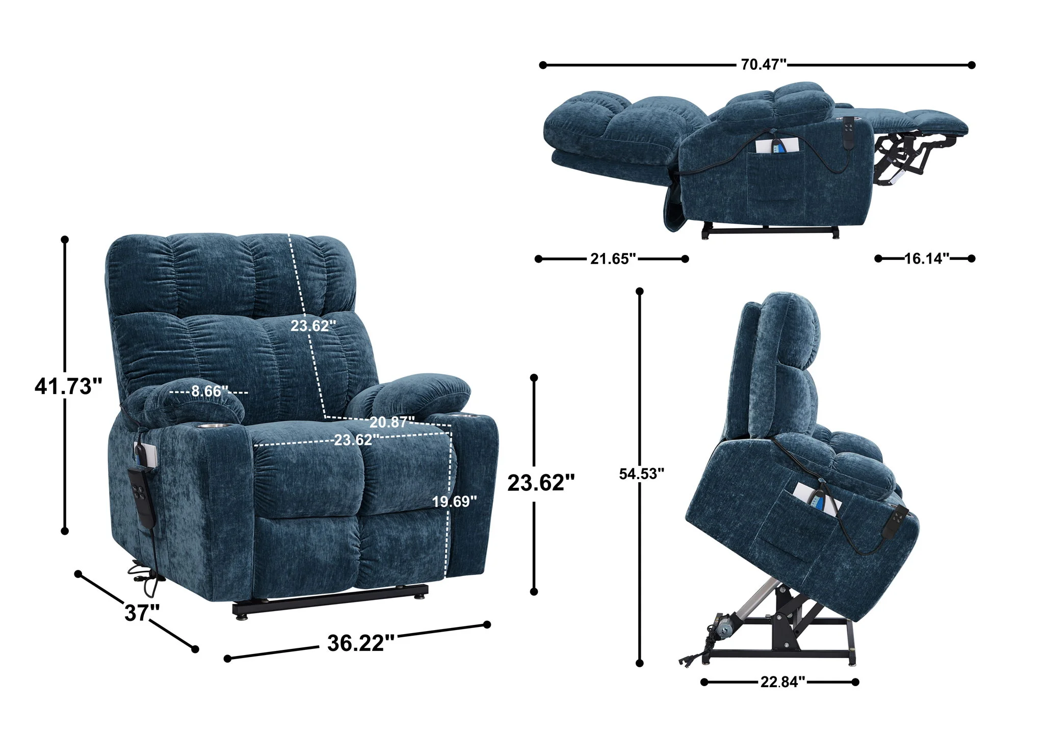 Dual Okin Motor Power Lift Recliner Chair For Elderly Infinite Position Lay Flat 180E Recliner With Heat Massage - Image 4
