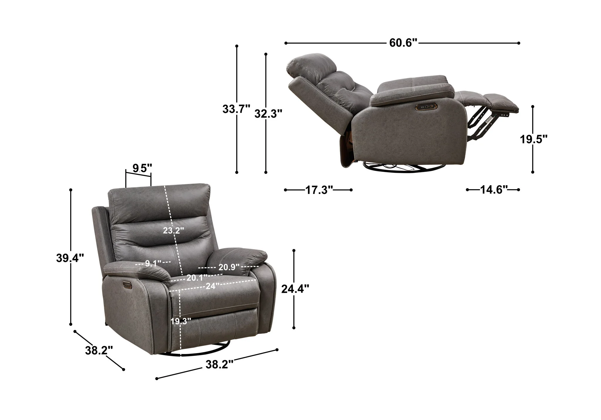 Liyasi - Dual Okin Motor Rocking And 240° Swivel Single Sofa Seat Recliner Chair Infinite Position, Head Rest With Power Function - Image 4