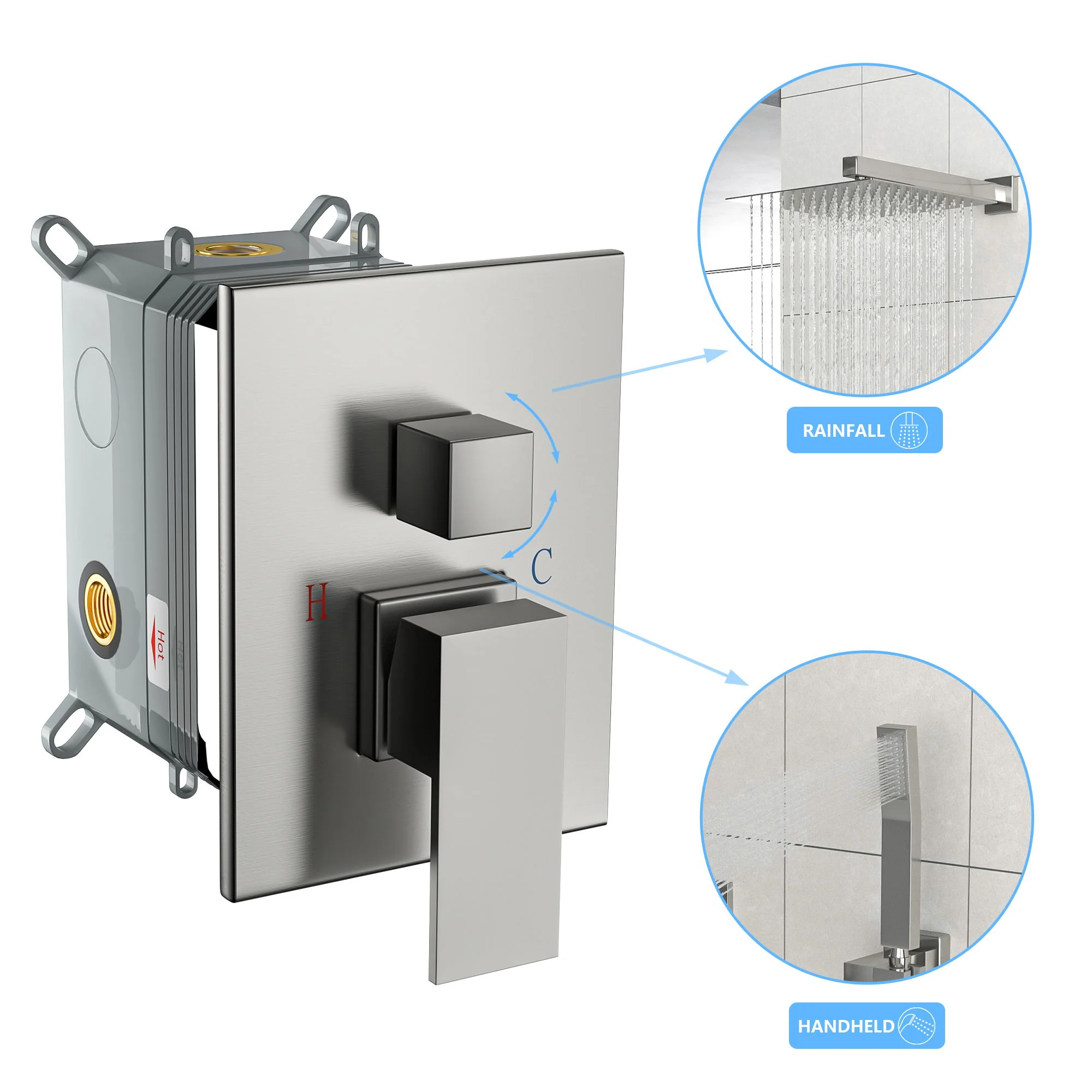 Dual Shower Head System With 12" Wall Mounted Square Rain Shower And Rough In Valve - Image 12