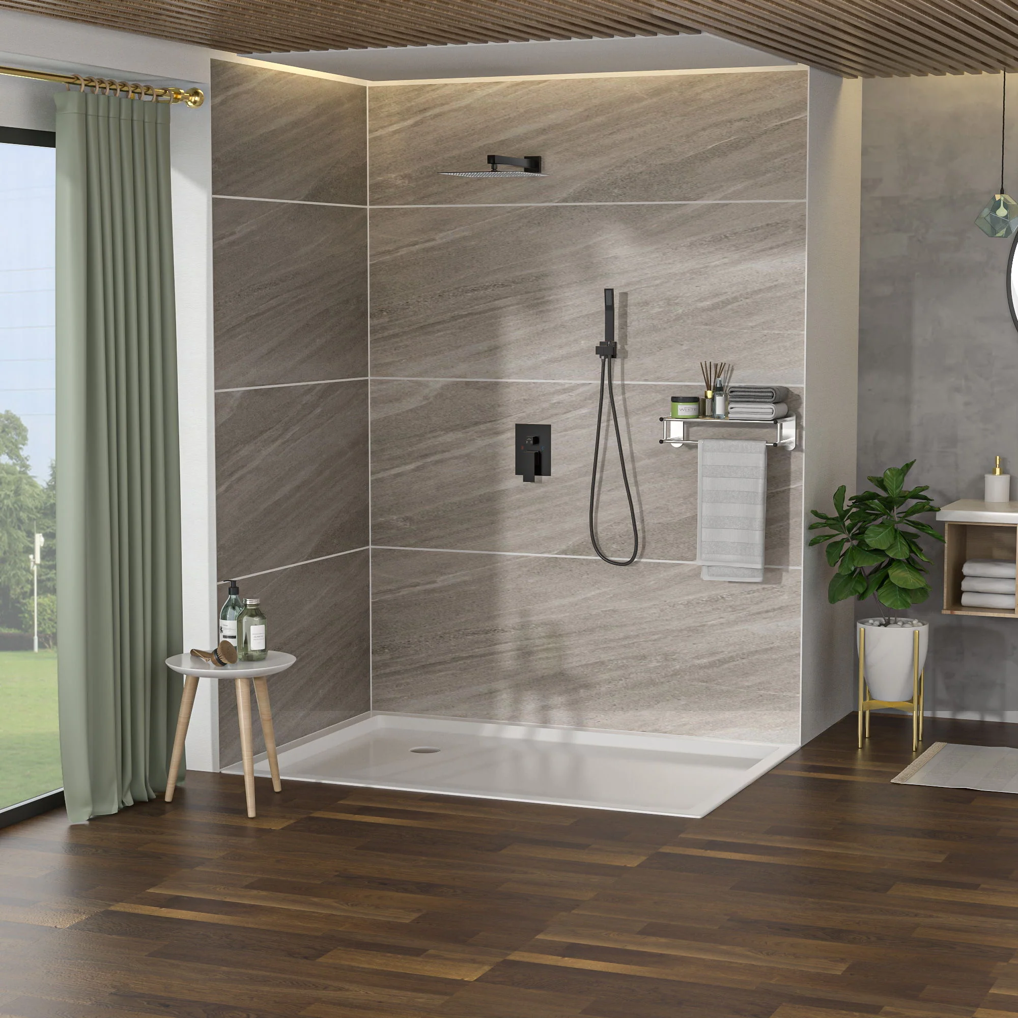Dual Shower Head System With 12" Wall Mounted Square Rain Shower And Rough In Valve - Image 14