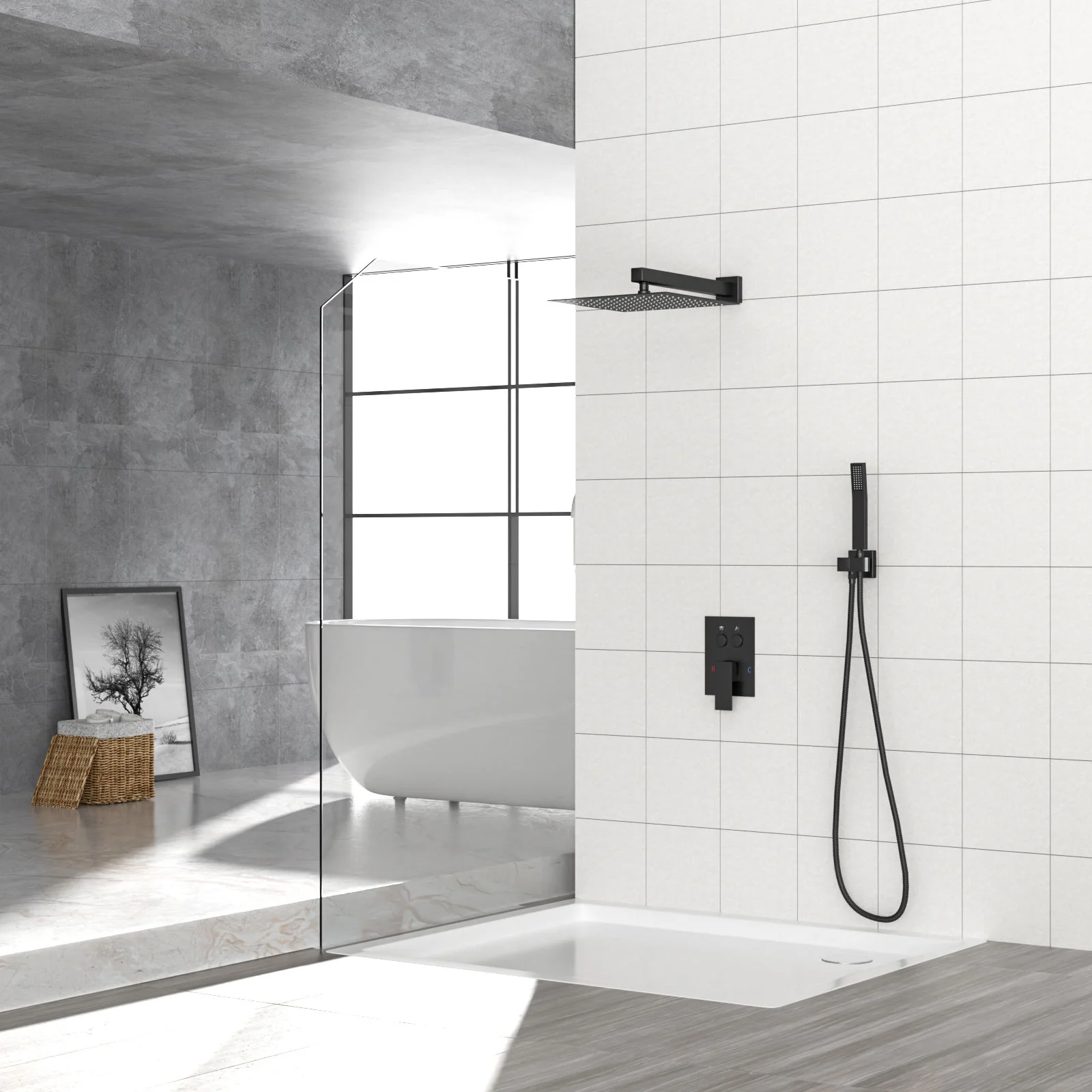Dual Shower Head System With Square Rain Shower And Rough In Valve - Image 18