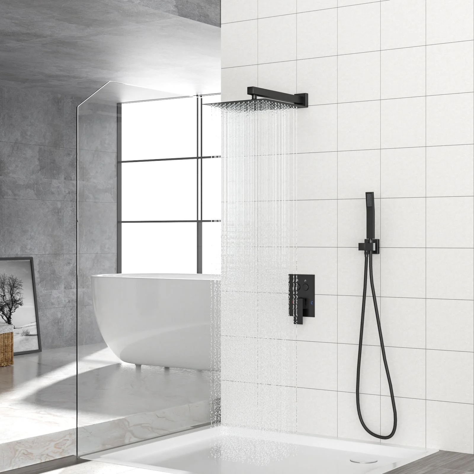 Dual Shower Head System With Square Rain Shower And Rough In Valve - Image 7