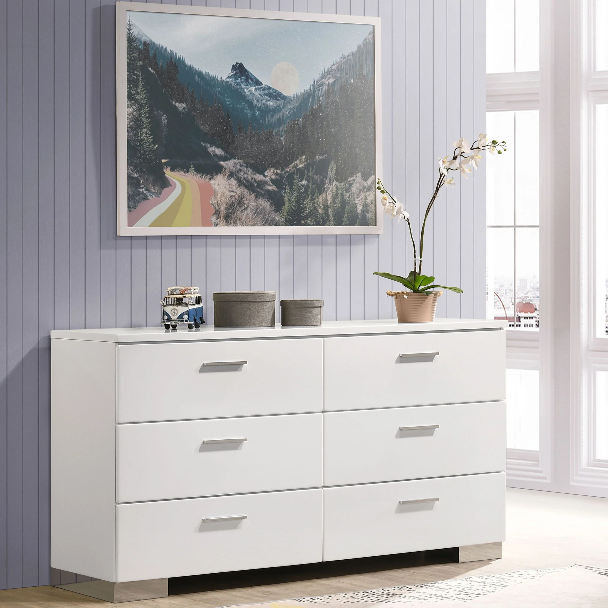 Dulcey - 6 Drawer Dresser With Accents, Bedroom Storage - Gloss White - Image 5