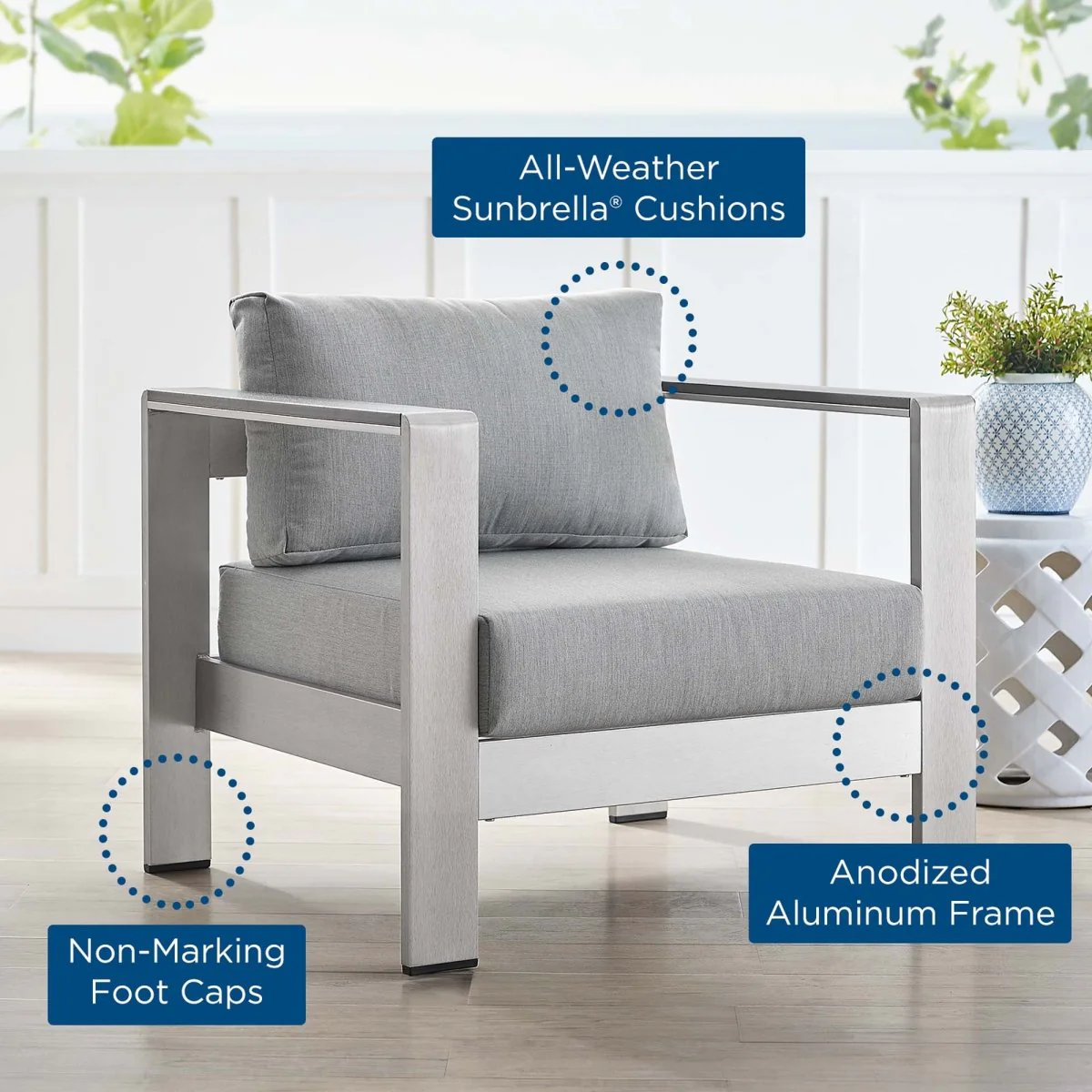 Durable Aluminum Outdoor Patio Armchair with Sunbrella® Cushions for Backyard & Poolside - Image 10