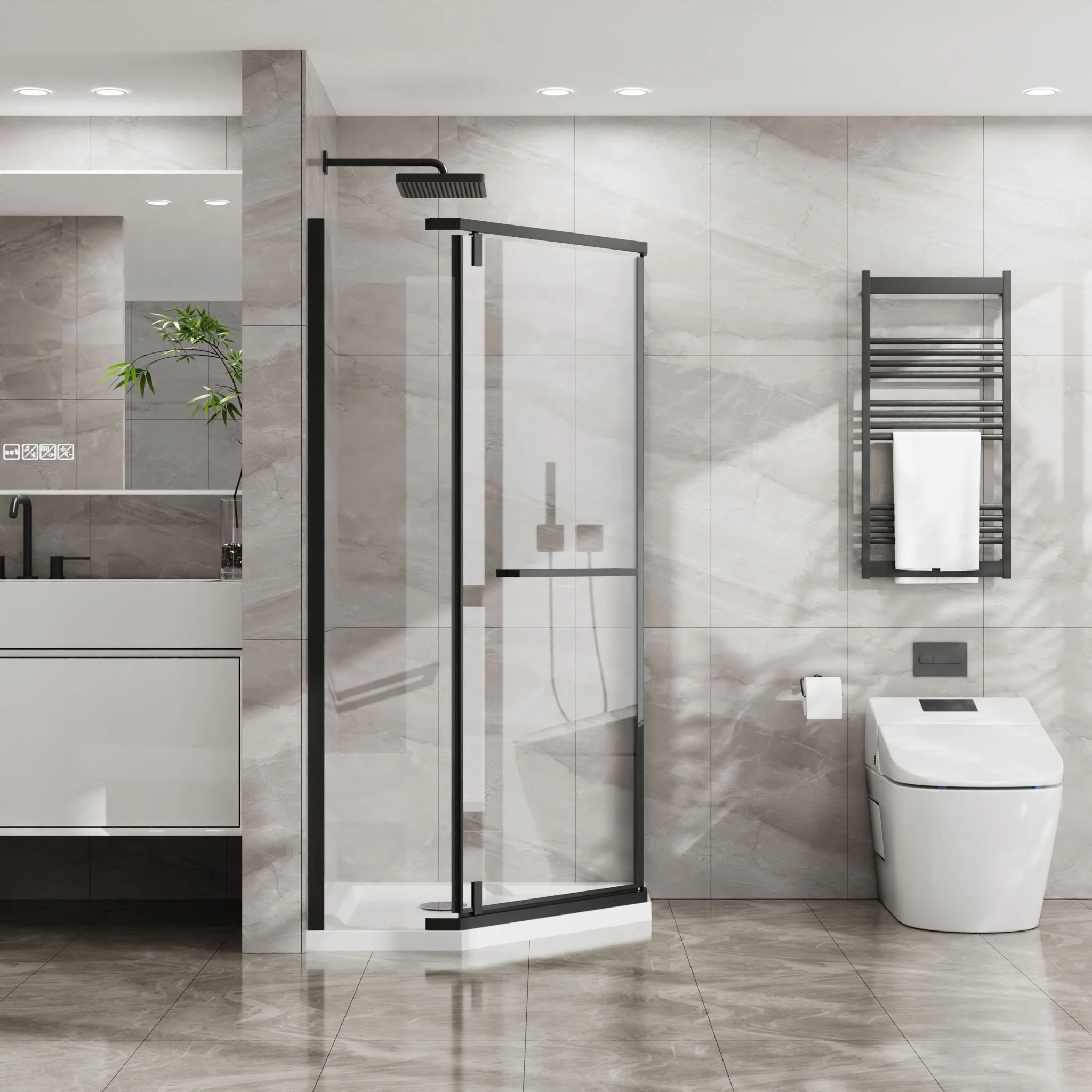 Durable Hardware Neo Angle Frameless Shower Door With Acrylic Base Combo - Image 7