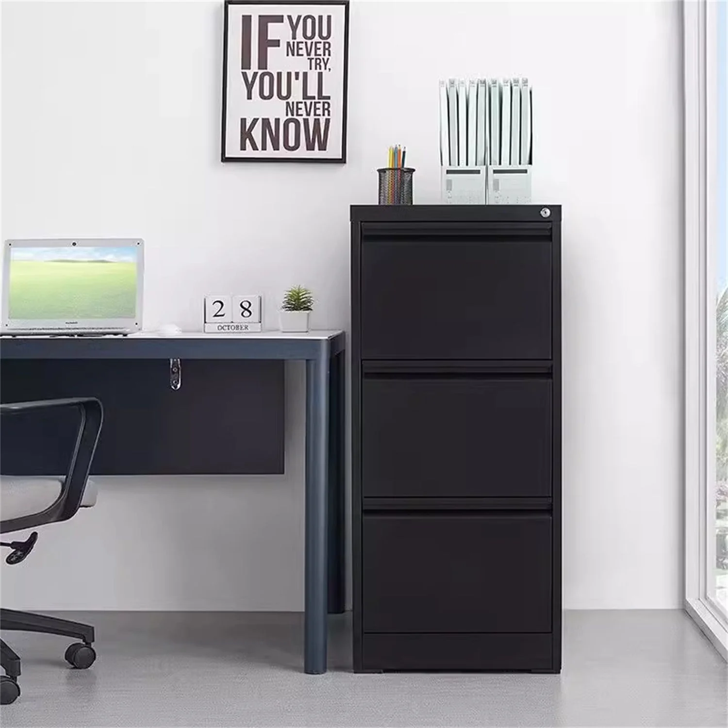 Durable Metal 3 Drawer File Cabinet With Lock For Office Storage - Image 27