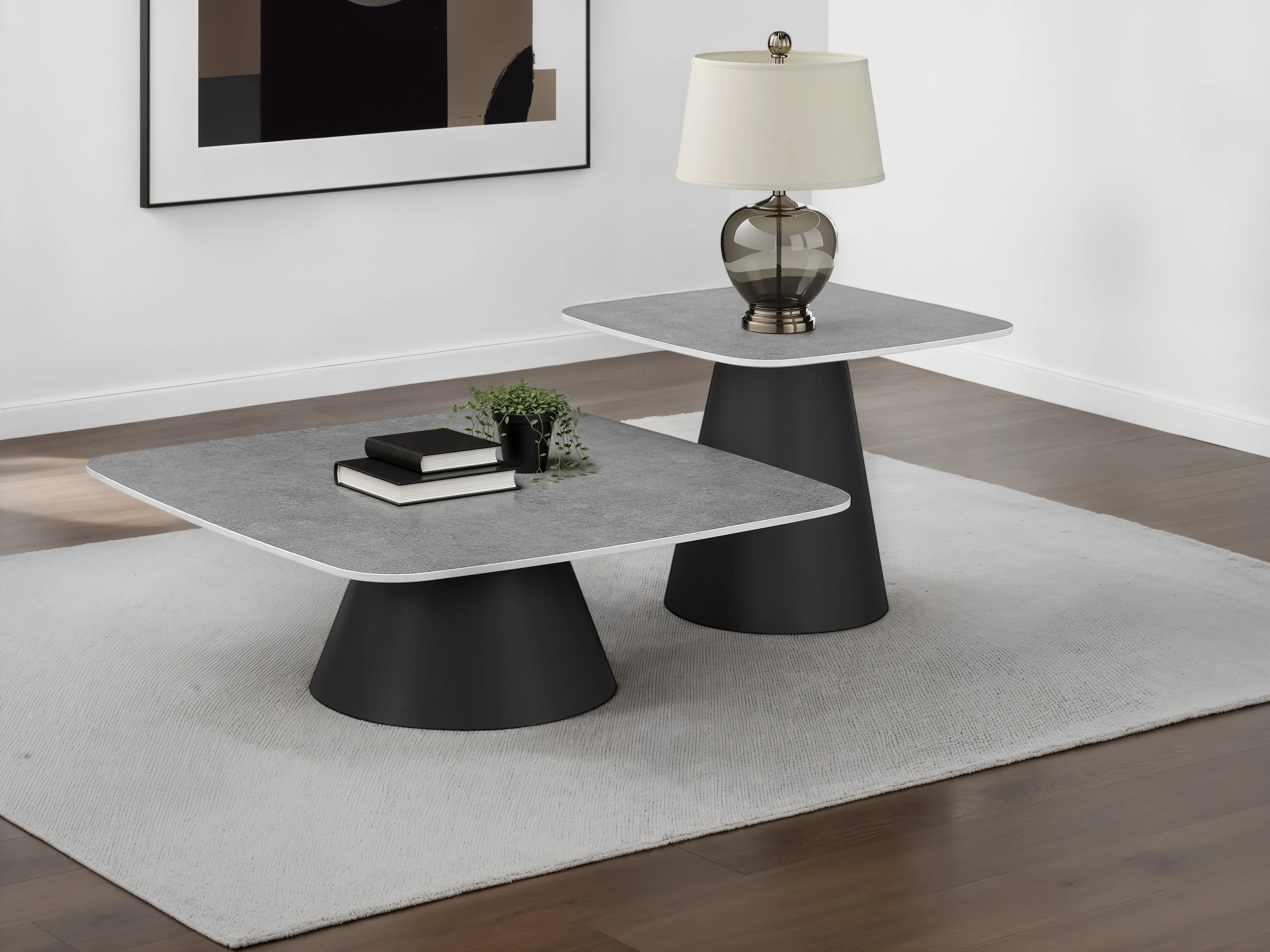 Eason 2-Piece Cocktail Coffee Table Set Concrete and Black - Image 5