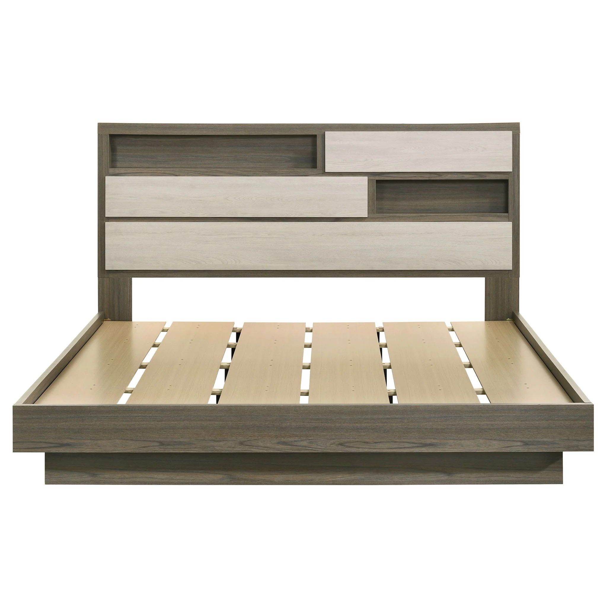 Eastern King Bed Bookcase Headboard With Hidden Storage - Oak - Image 4