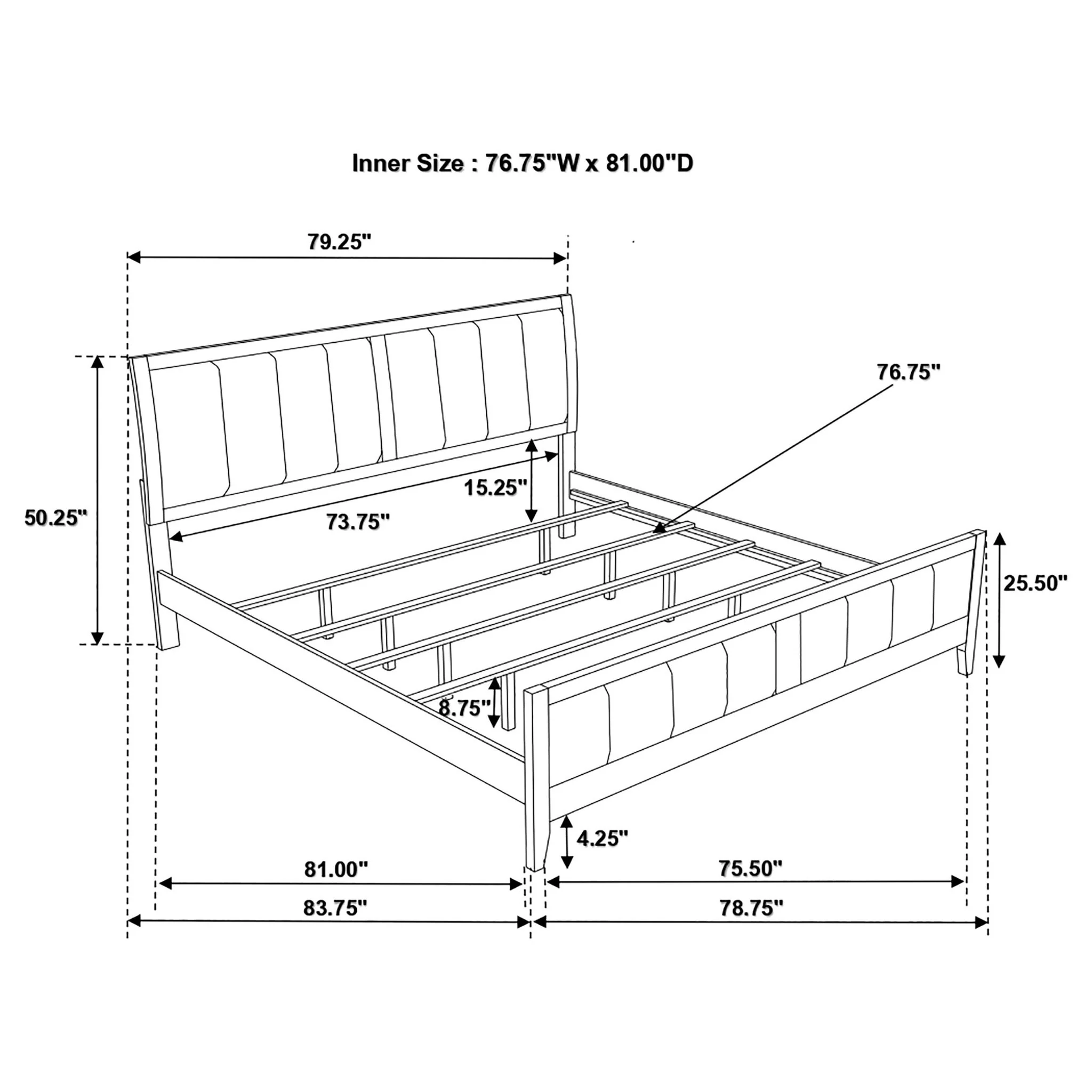 Eastern King Panel Bed With Upholstered Headboard And Footboard - Cappuccino - Image 3