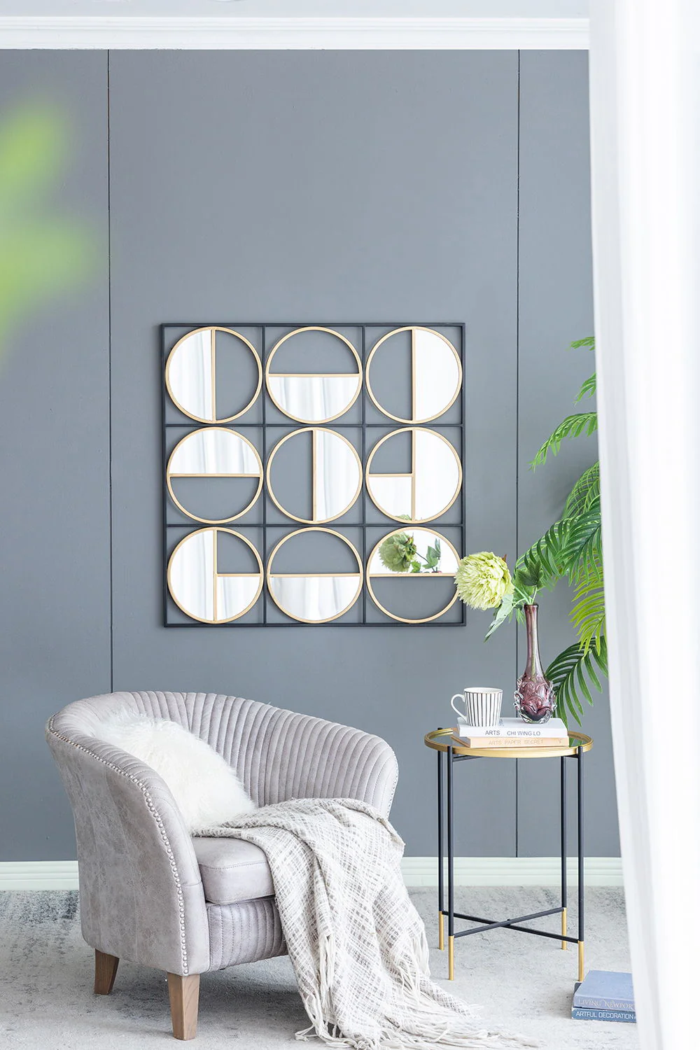 Eclectic Styling Metal Beaded Wall Mirror With Contemporary Design For Bedroom, Liveroom & Entryway - Image 10