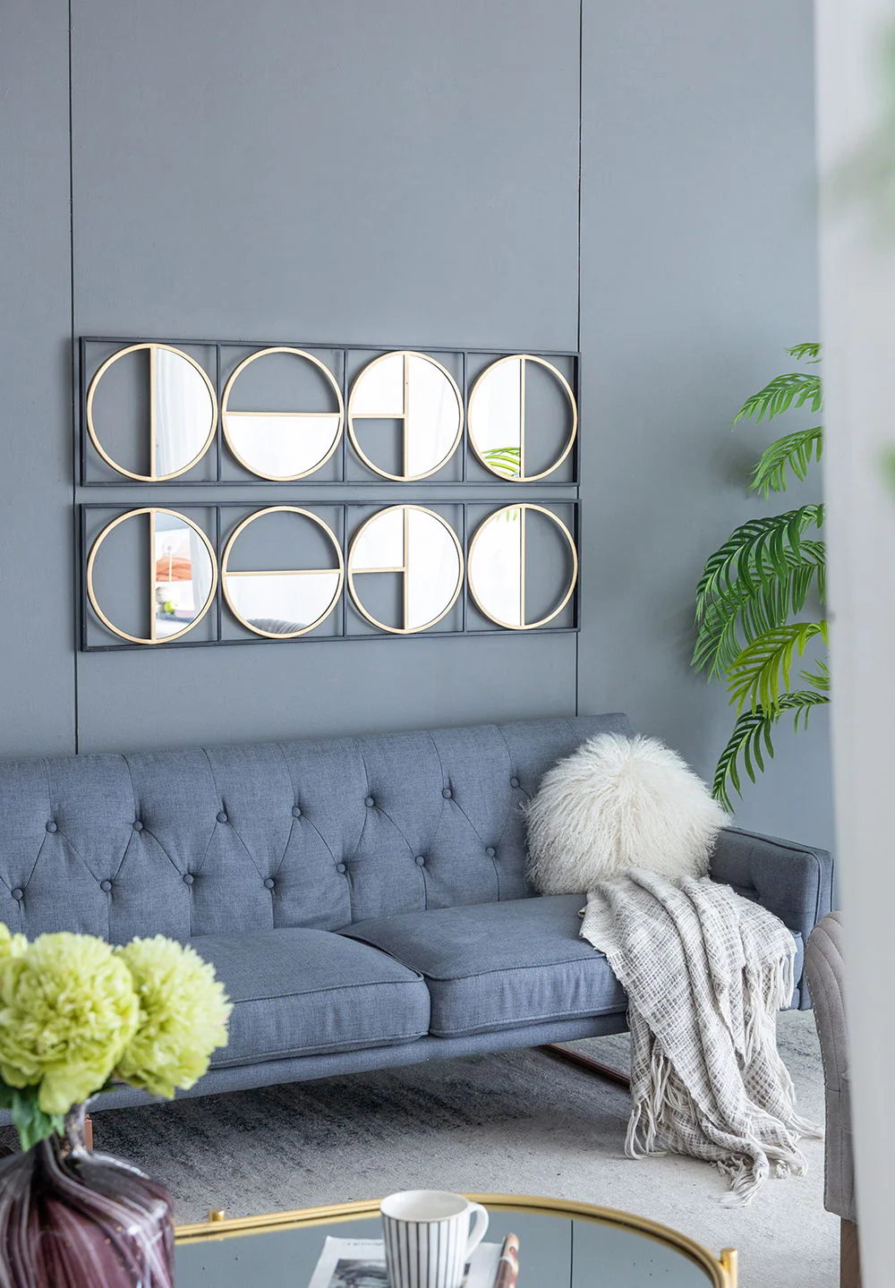 Eclectic Styling Metal Beaded Wall Mirror With Contemporary Design For Bedroom, Liveroom & Entryway - Image 4