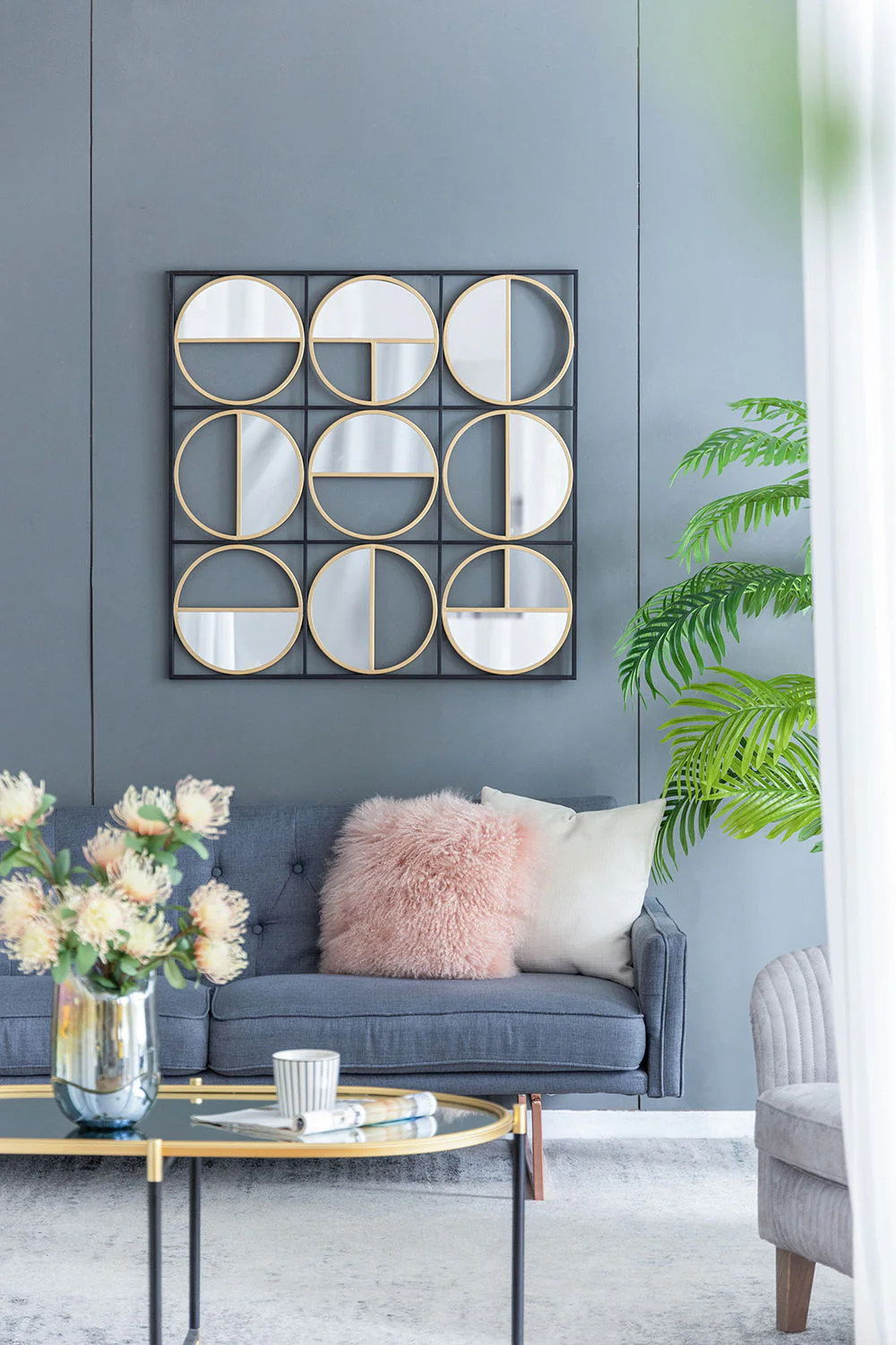 Eclectic Styling Metal Beaded Wall Mirror With Contemporary Design For Bedroom, Liveroom & Entryway - Image 5