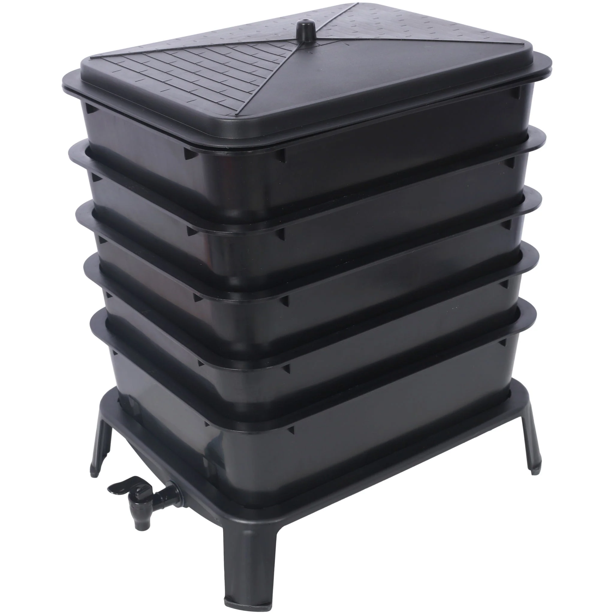 Eco Friendly 5 Layer Worm Compost Bin With 50L Capacity, Easy Setup Plastic Worm Farm Kit - Black - Image 2