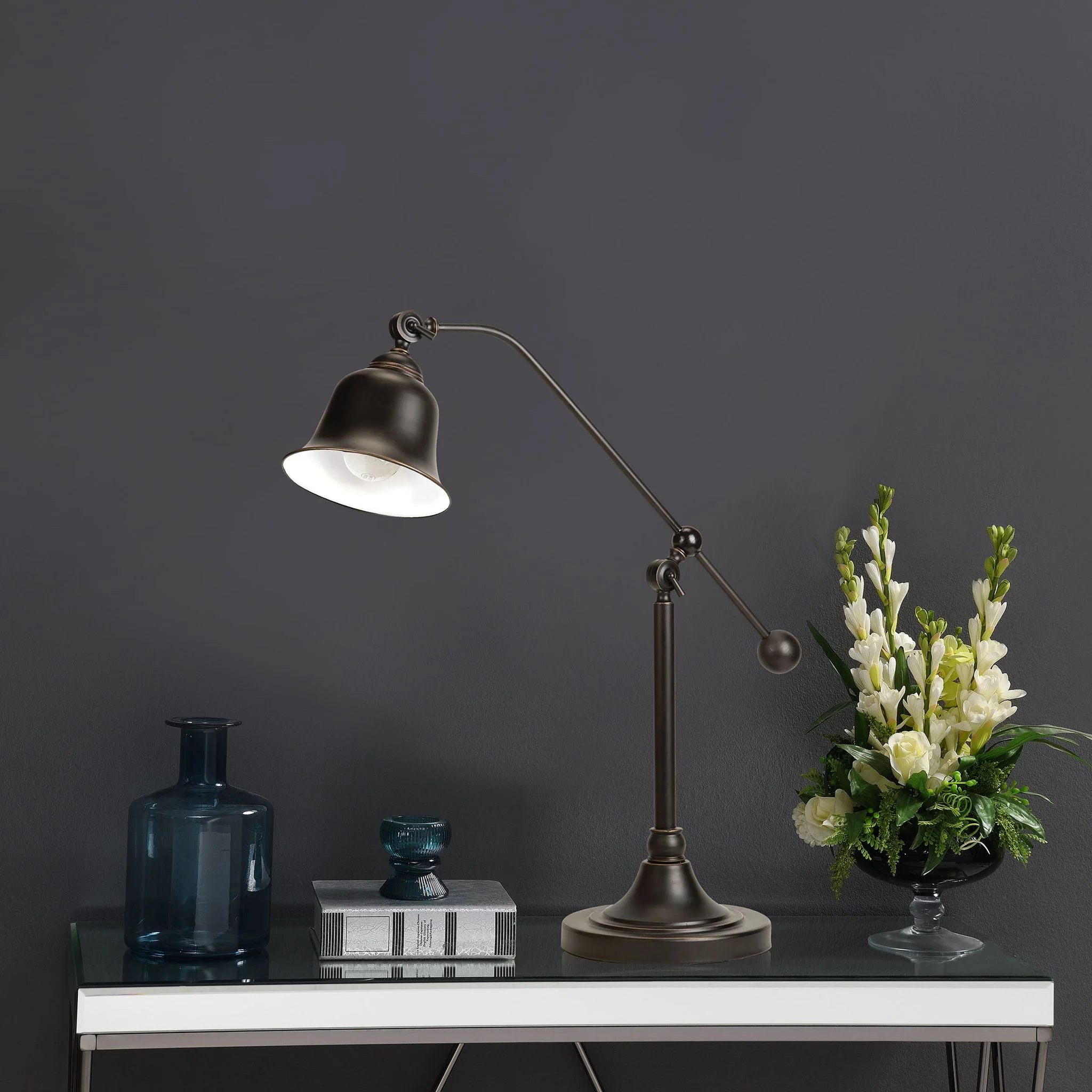 Edmond - Bell Down Table Lamp With Shade - Brown - Image 4