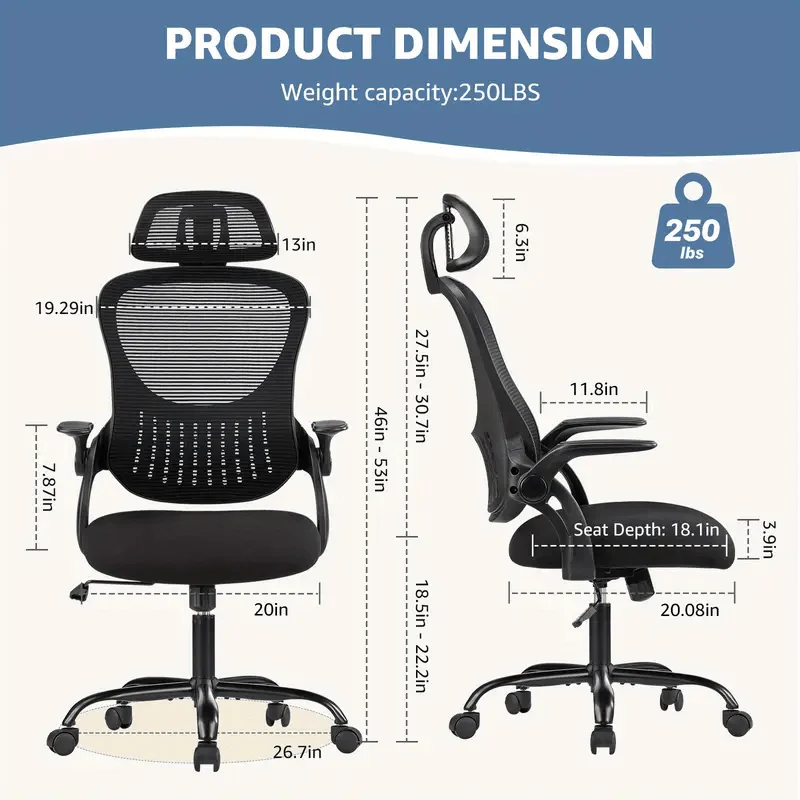 EDX Ergonomic Mesh Office Chair with Adjustable Headrest and Flip Up Armrests - Image 4
