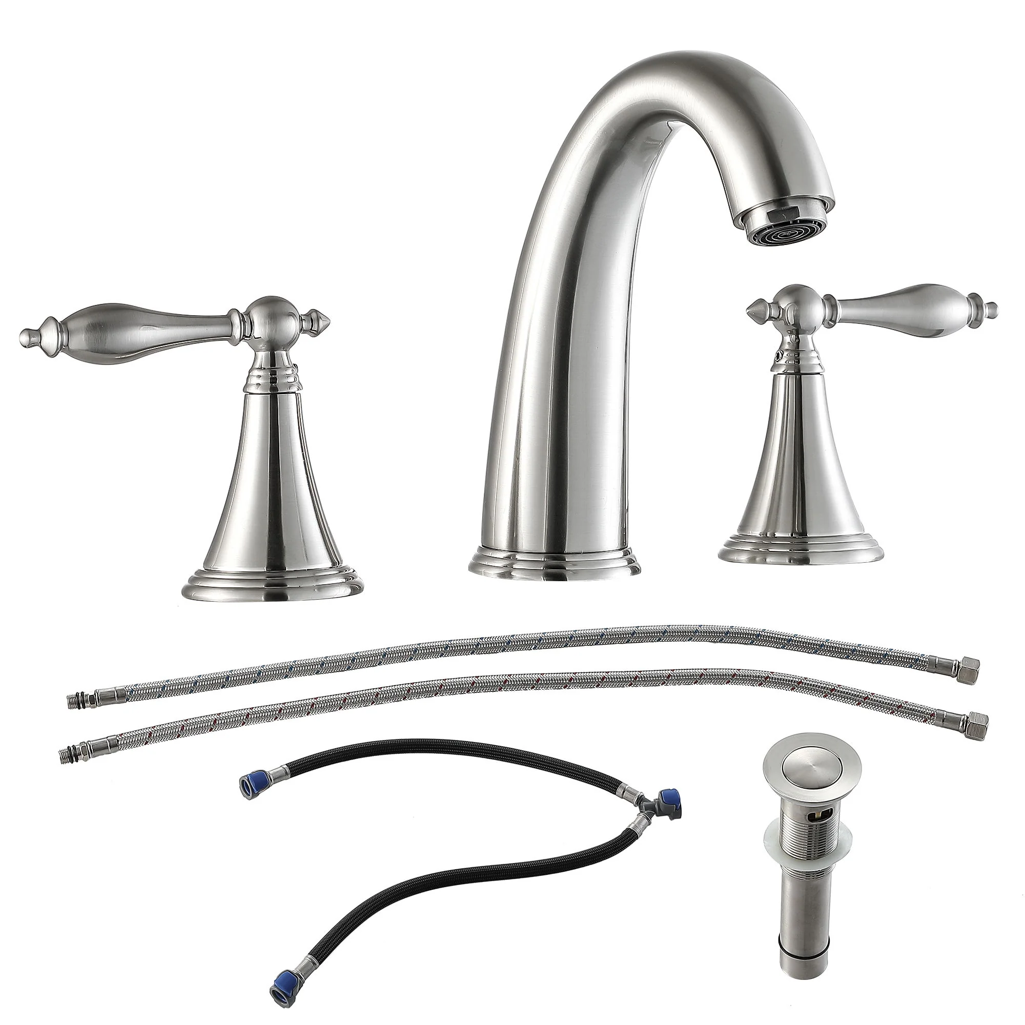 Elegant 2 Handle Widespread Bathroom Faucet With Pop Up Drain And Water Supply Lines - Image 2