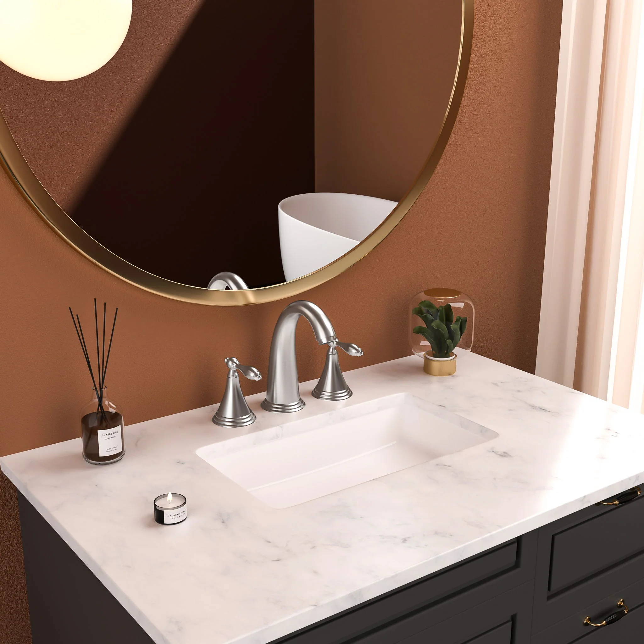 Elegant 2 Handle Widespread Bathroom Faucet With Pop Up Drain And Water Supply Lines - Image 7