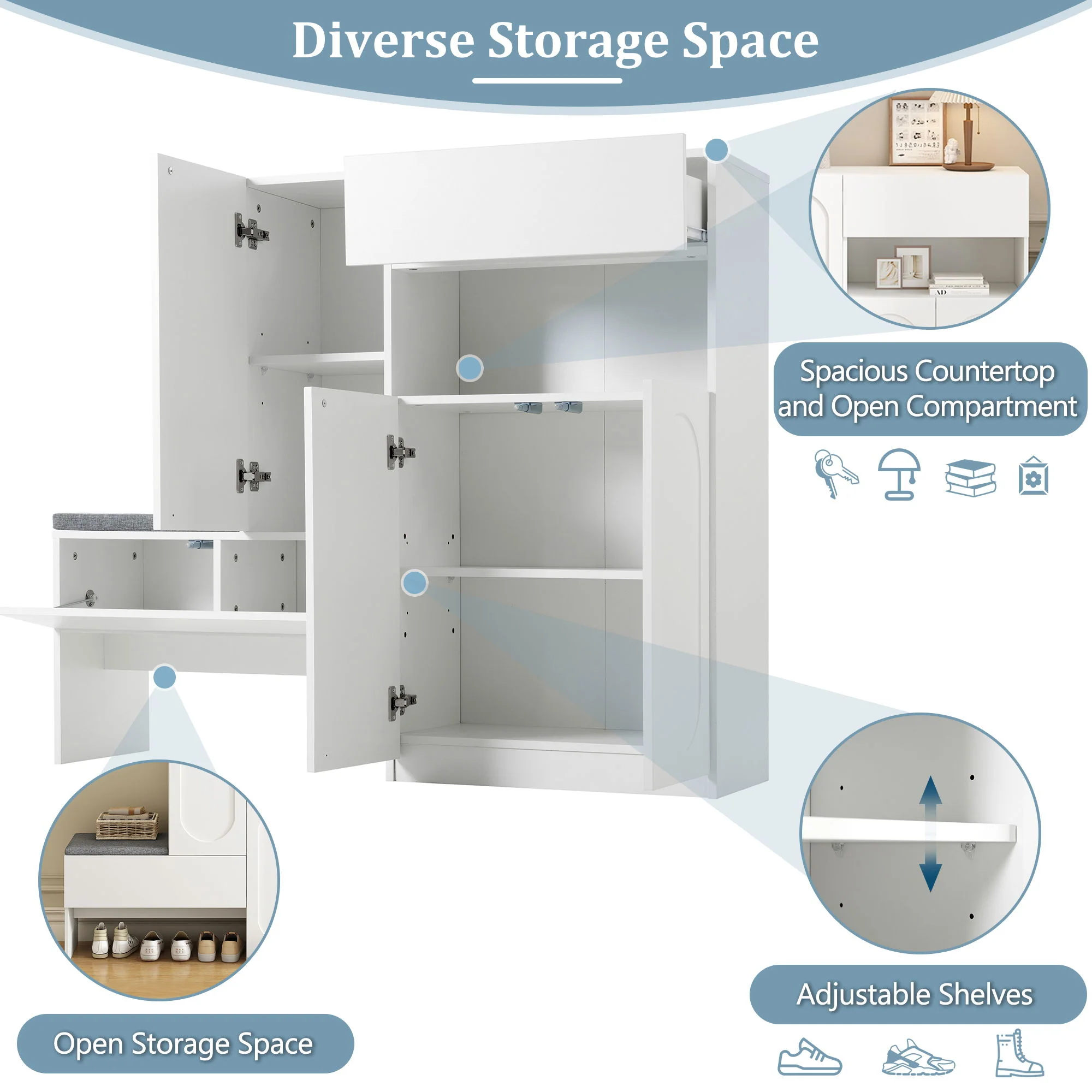 Elegant 2 In 1 Shoe Cabinets With Soft Cushion Versatile Shoe Rack Organizer With Adjustable Shelves - Image 17