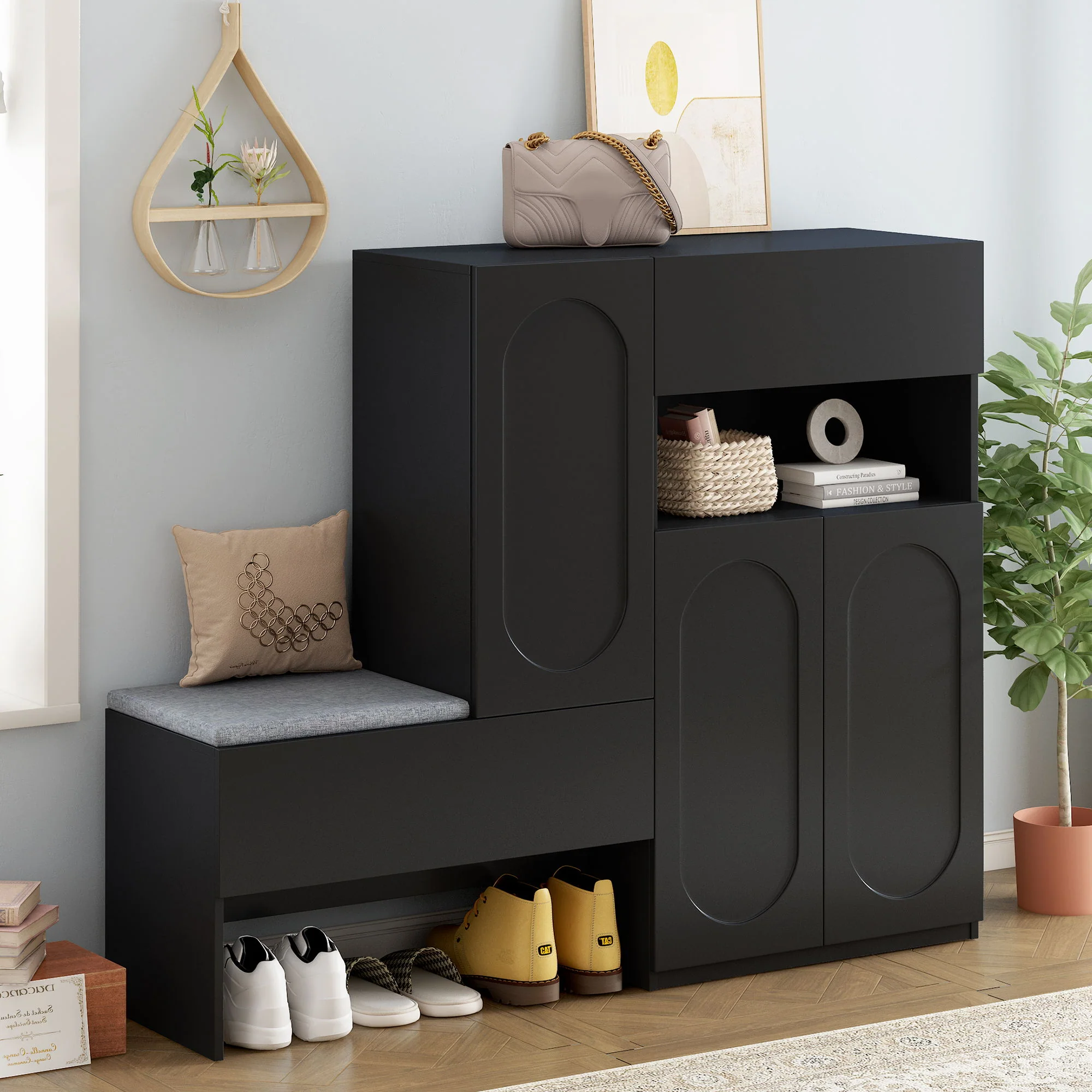 Elegant 2 In 1 Shoe Cabinets With Soft Cushion Versatile Shoe Rack Organizer With Adjustable Shelves - Image 6