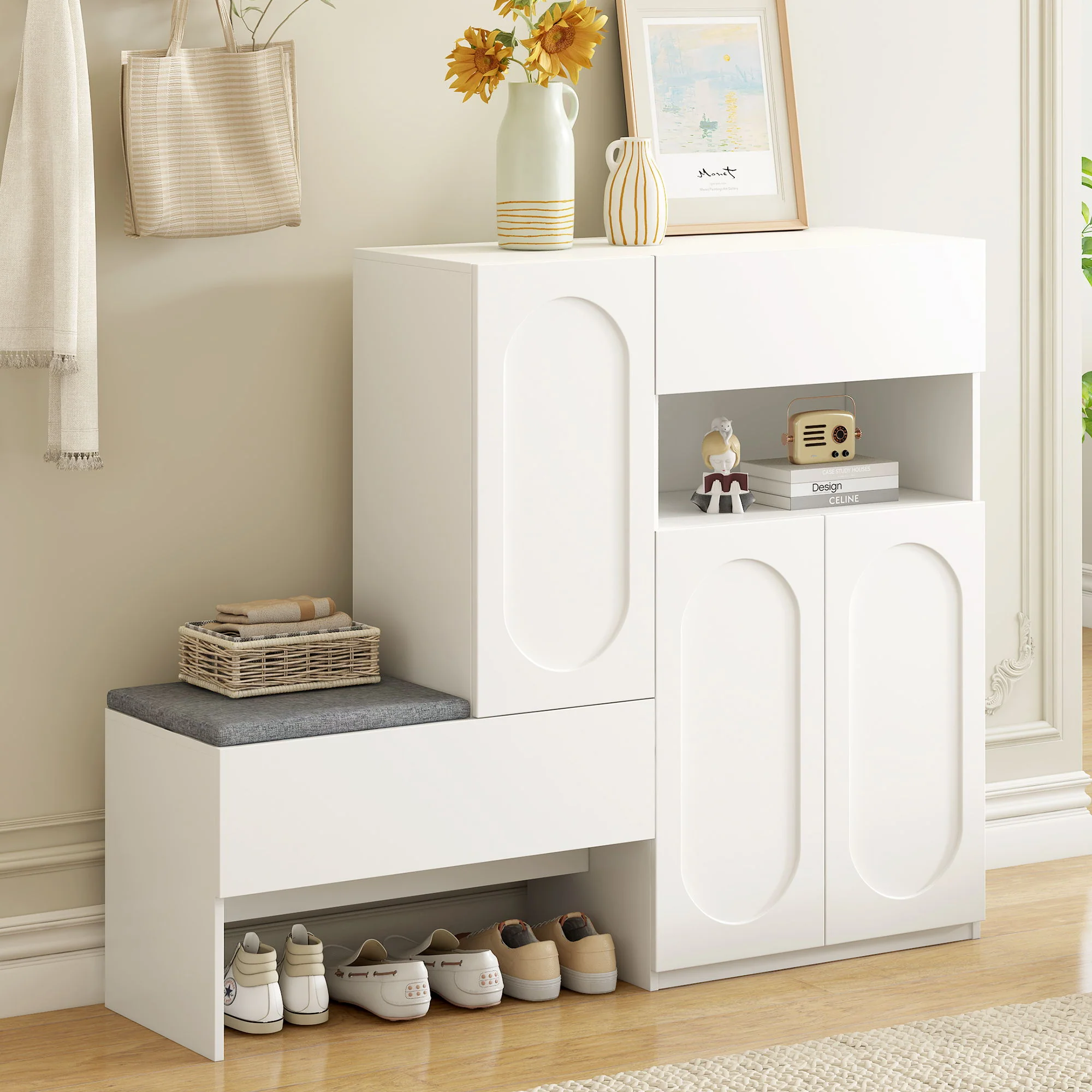 Elegant 2 In 1 Shoe Cabinets With Soft Cushion Versatile Shoe Rack Organizer With Adjustable Shelves - Image 7
