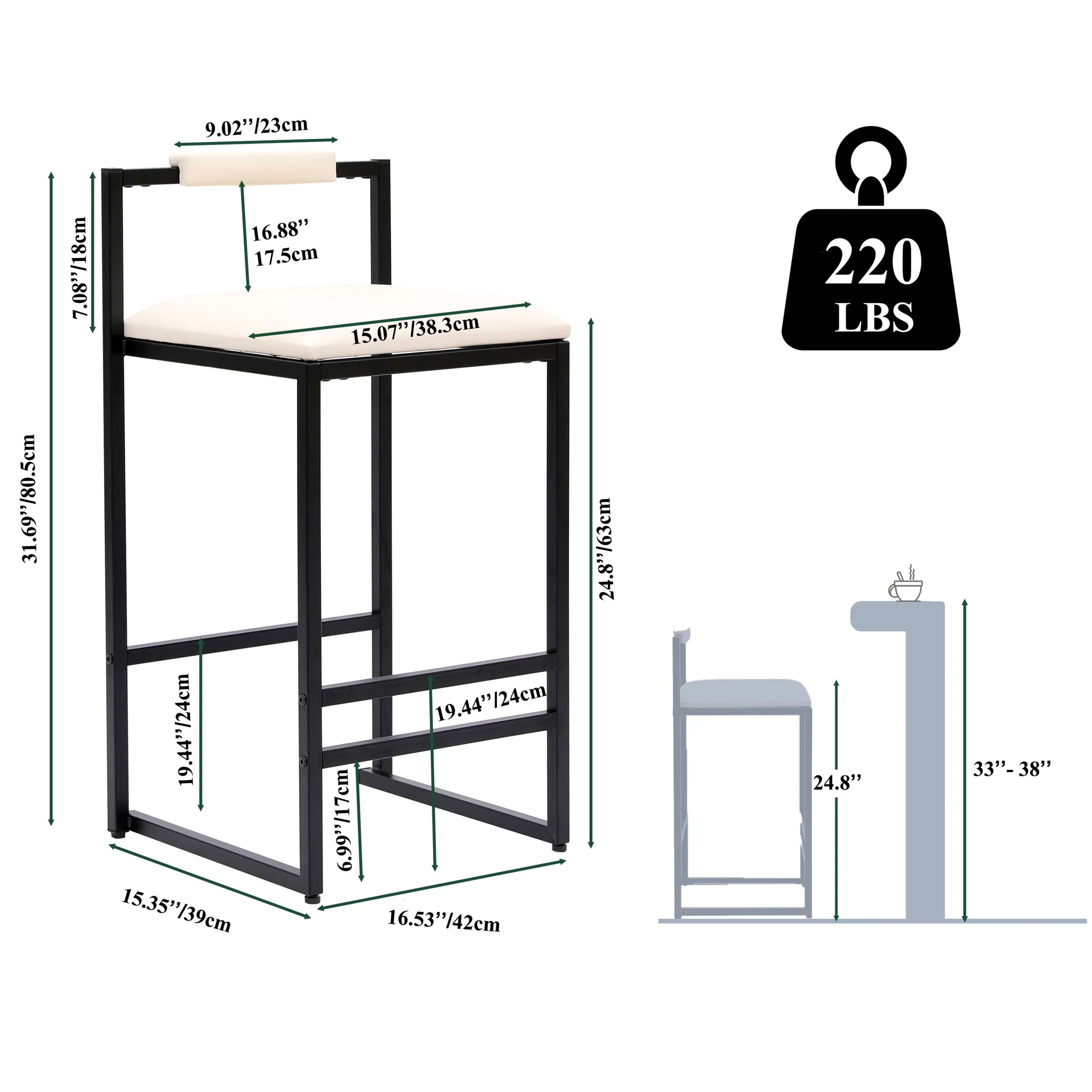 Elegant Bar Stool Set With Backrest And Footrest, Counter Height (Set of 2) - Image 24