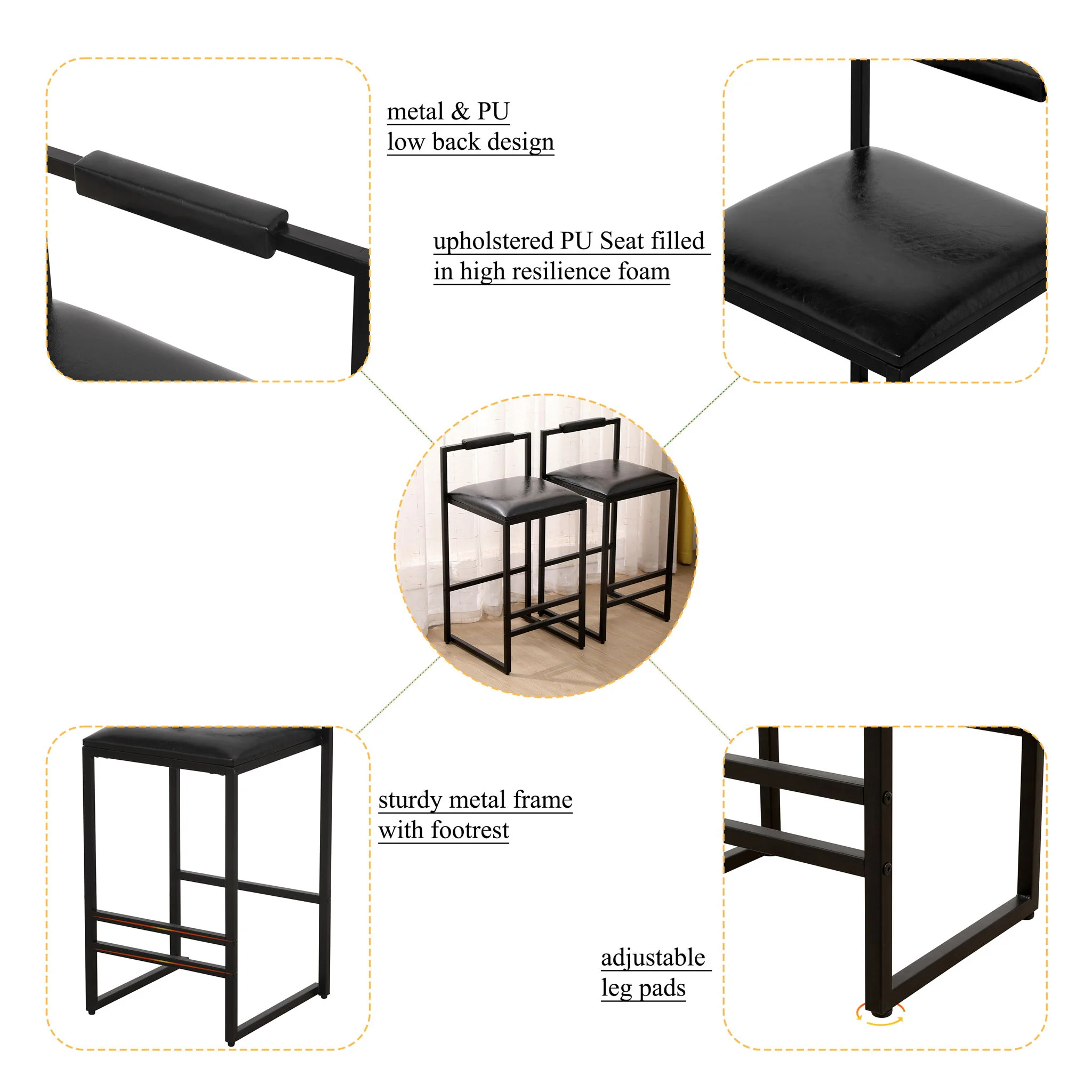 Elegant Bar Stool Set With Backrest And Footrest, Counter Height (Set of 2) - Image 7