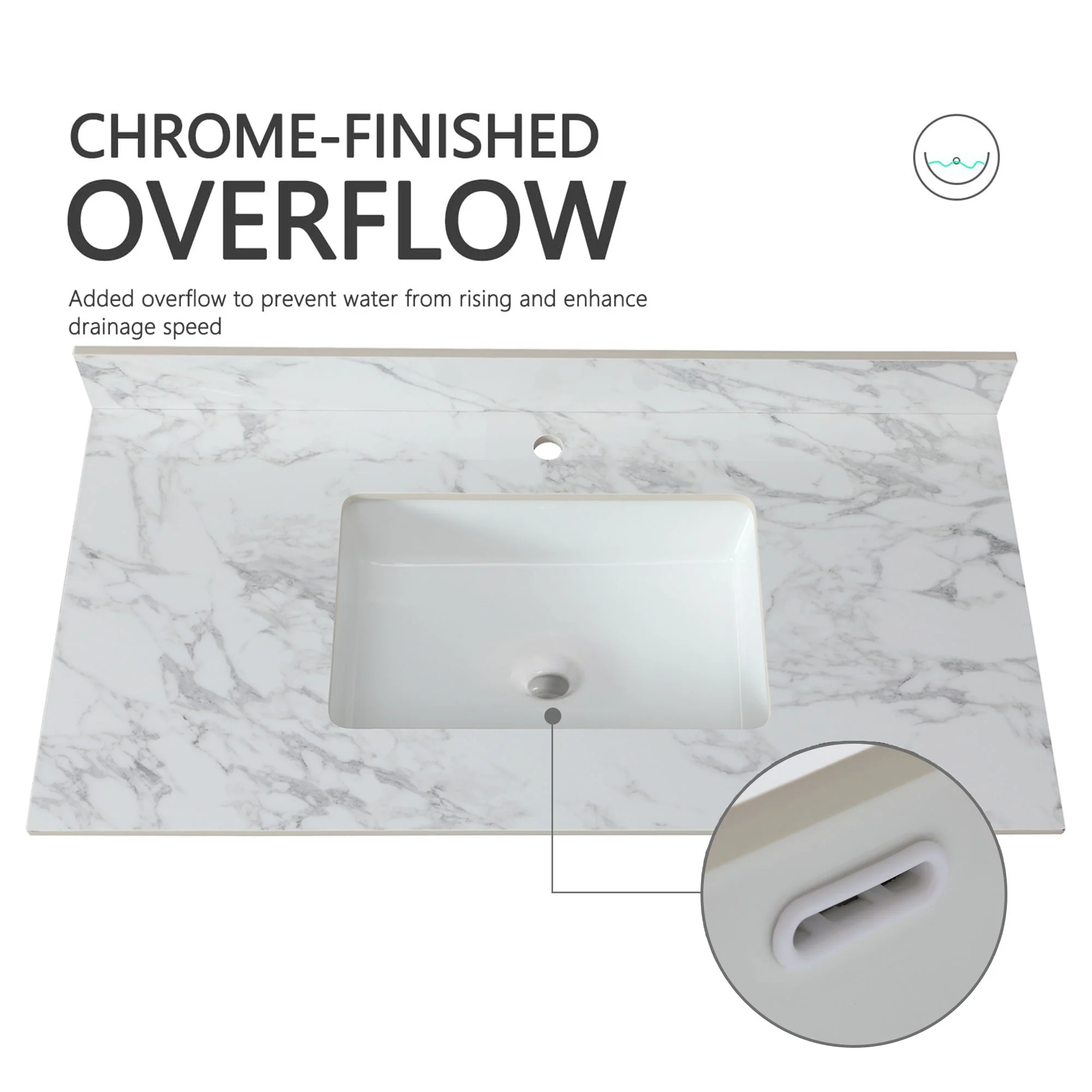 Elegant Bathroom Vanity Top With Rectangular Ceramic Sink And Backsplash - Image 19