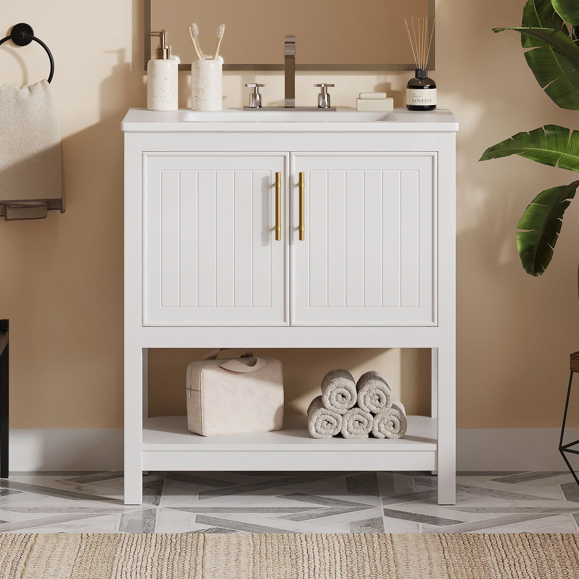 Elegant Bathroom Vanity With Ceramic Sink And Versatile Storage - Image 18