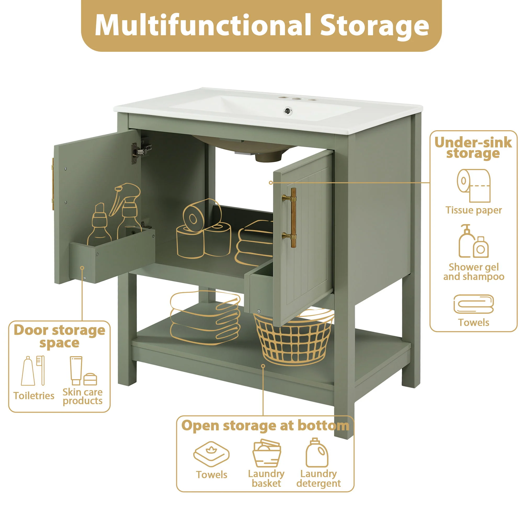 Elegant Bathroom Vanity With Ceramic Sink And Versatile Storage - Image 5