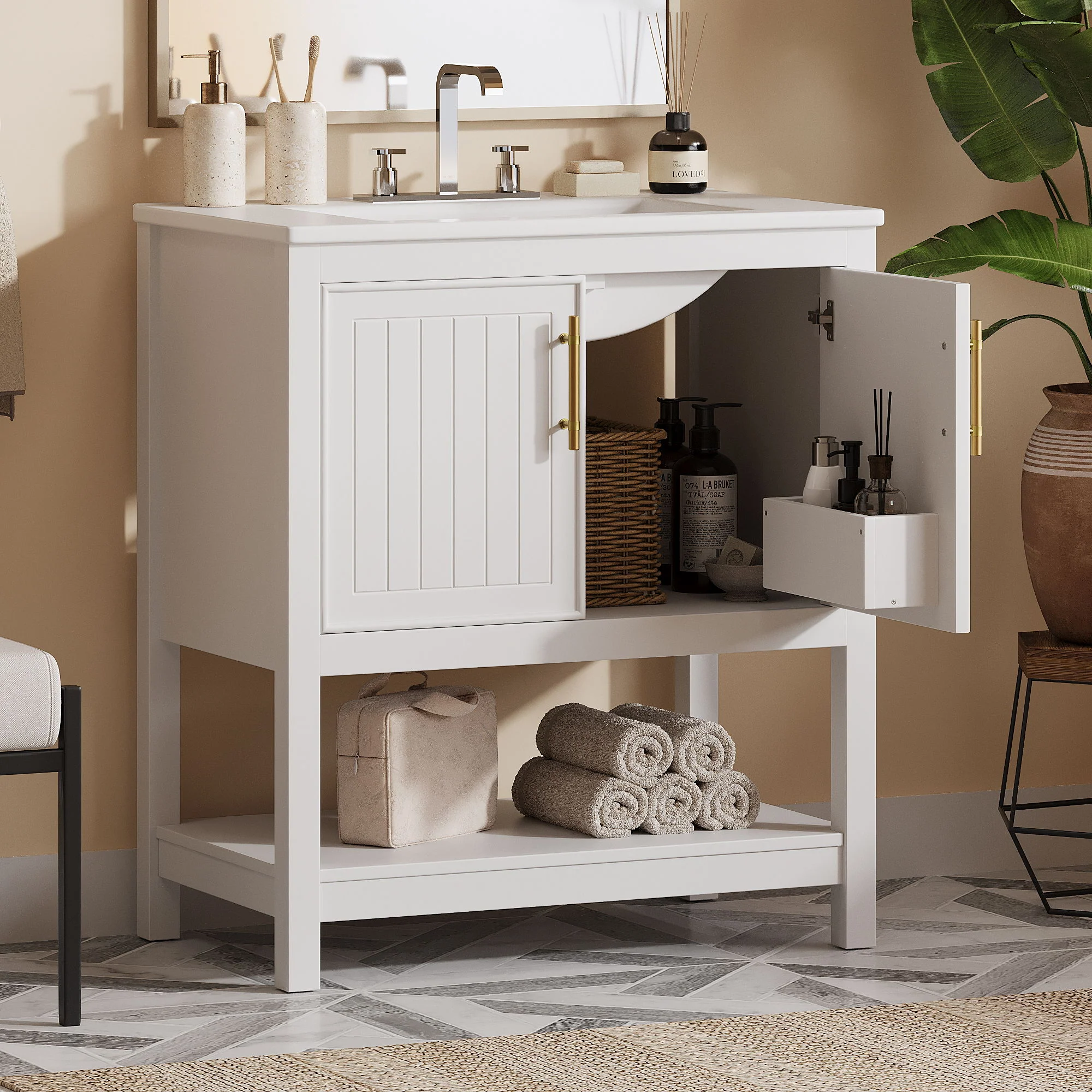 Elegant Bathroom Vanity With Ceramic Sink And Versatile Storage - Image 7