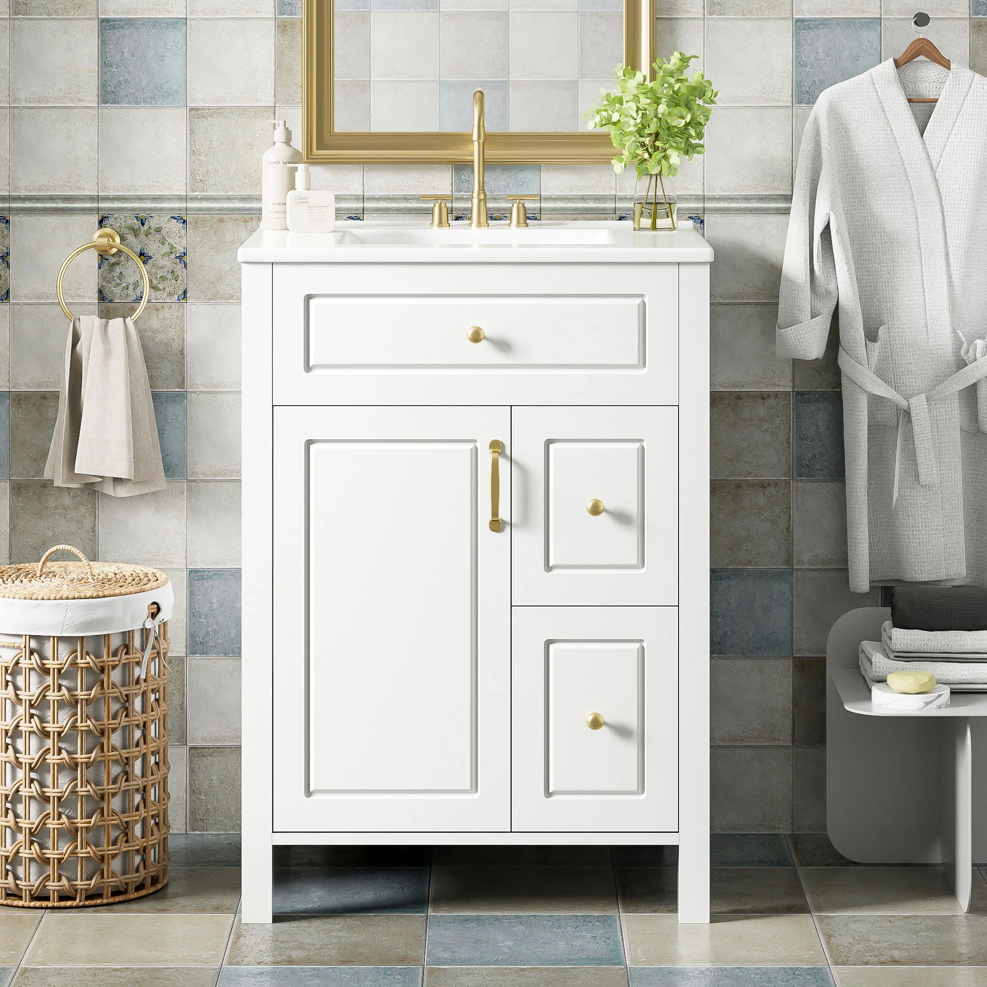 Elegant Bathroom Vanity With Ceramic Sink, Soft Close Doors And Drawers, Double Storage Racks - Image 25