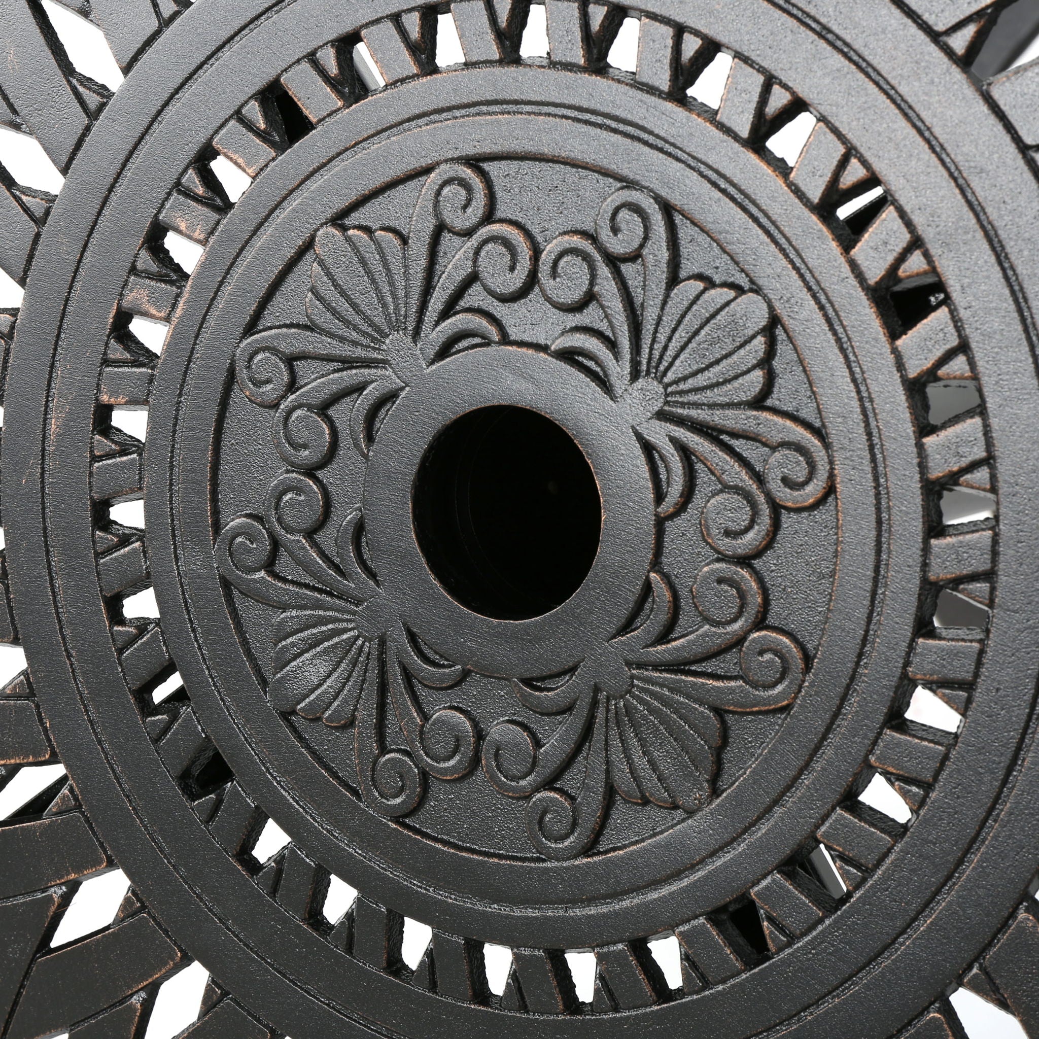 Elegant Cast Aluminum Round Bar Table With Romantic Filigree Design - Copper - Image 5