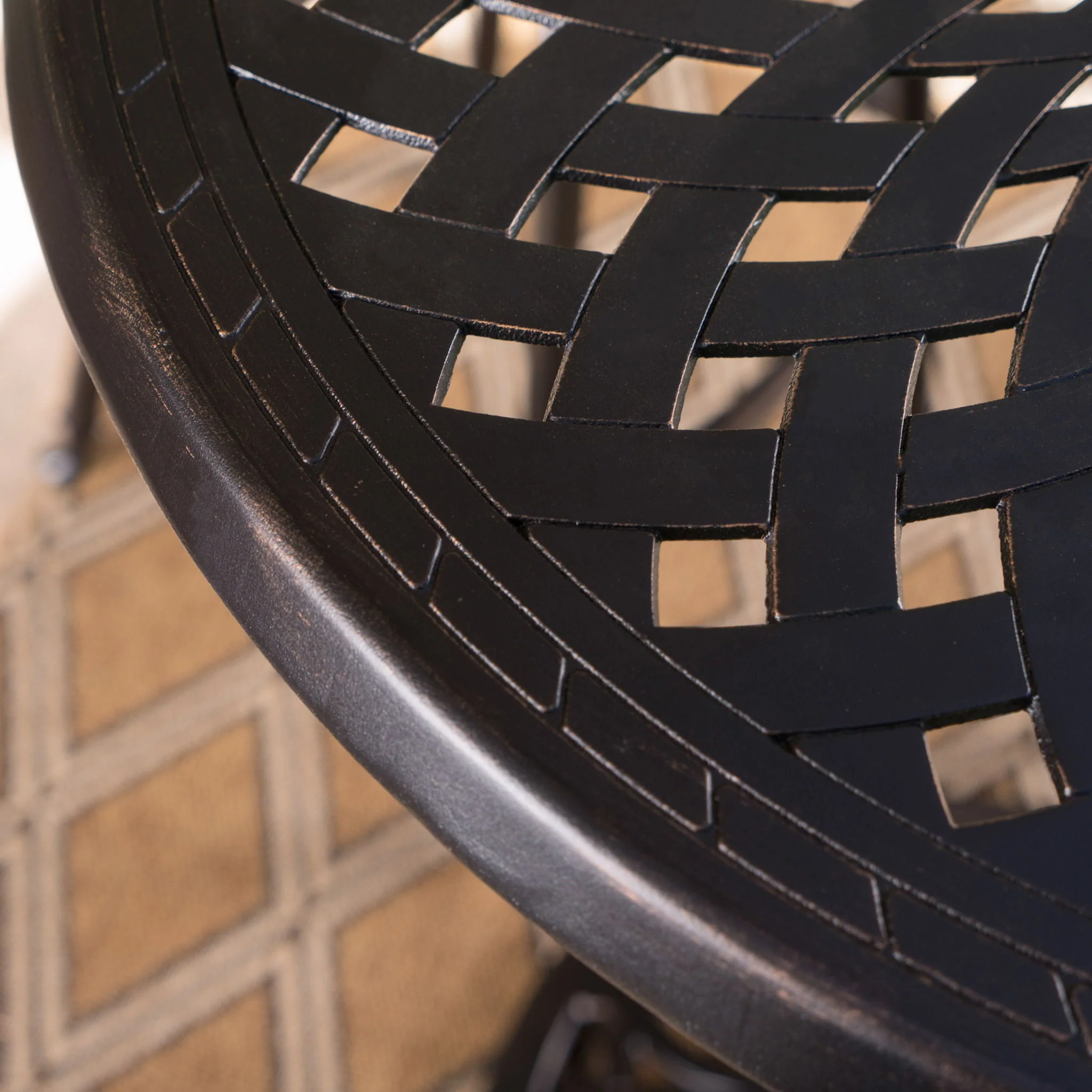 Elegant Cast Aluminum Round Bar Table With Romantic Filigree Design - Copper - Image 9