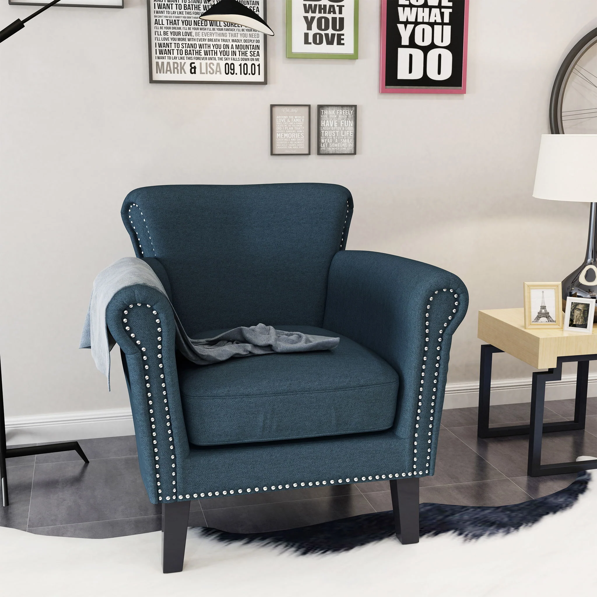 Elegant Club Chair With Nailhead Trim And Birch Wood Legs - Image 6
