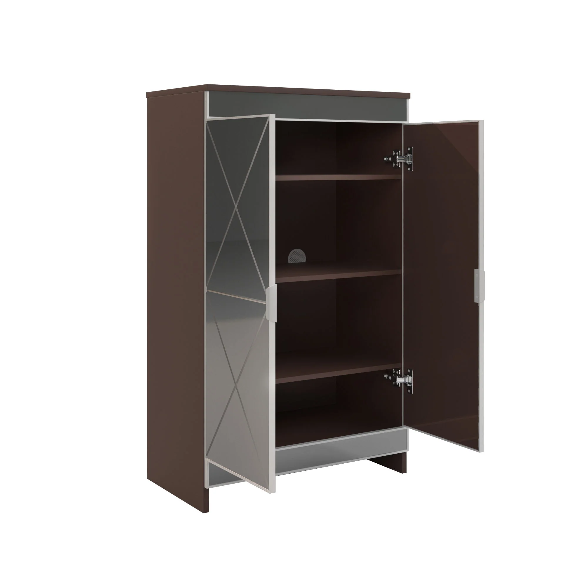 Elegant Decor Mirrored Shoe Cabinet With Edging Double Door Storage Cabinets Glass - Brown / Silver / Gray - Image 7
