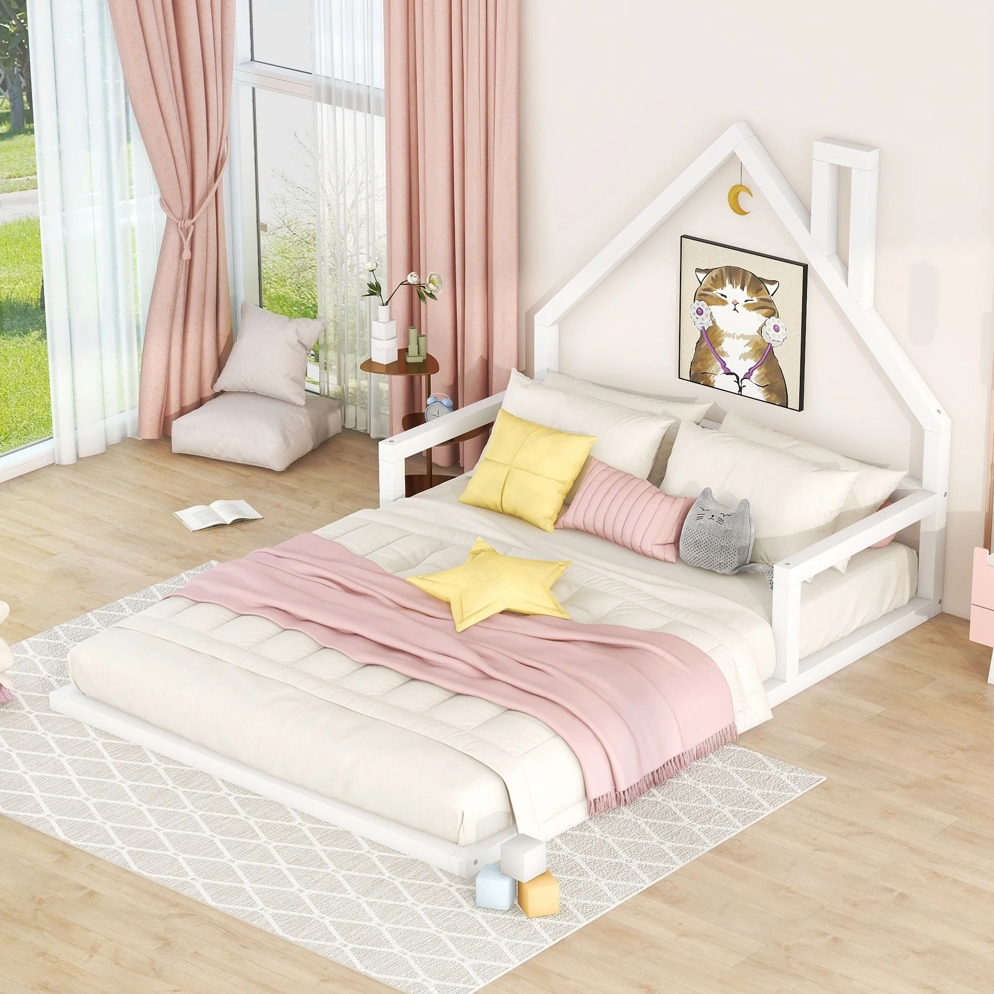 Elegant Floor Bed With House Shaped Headboard - Image 11