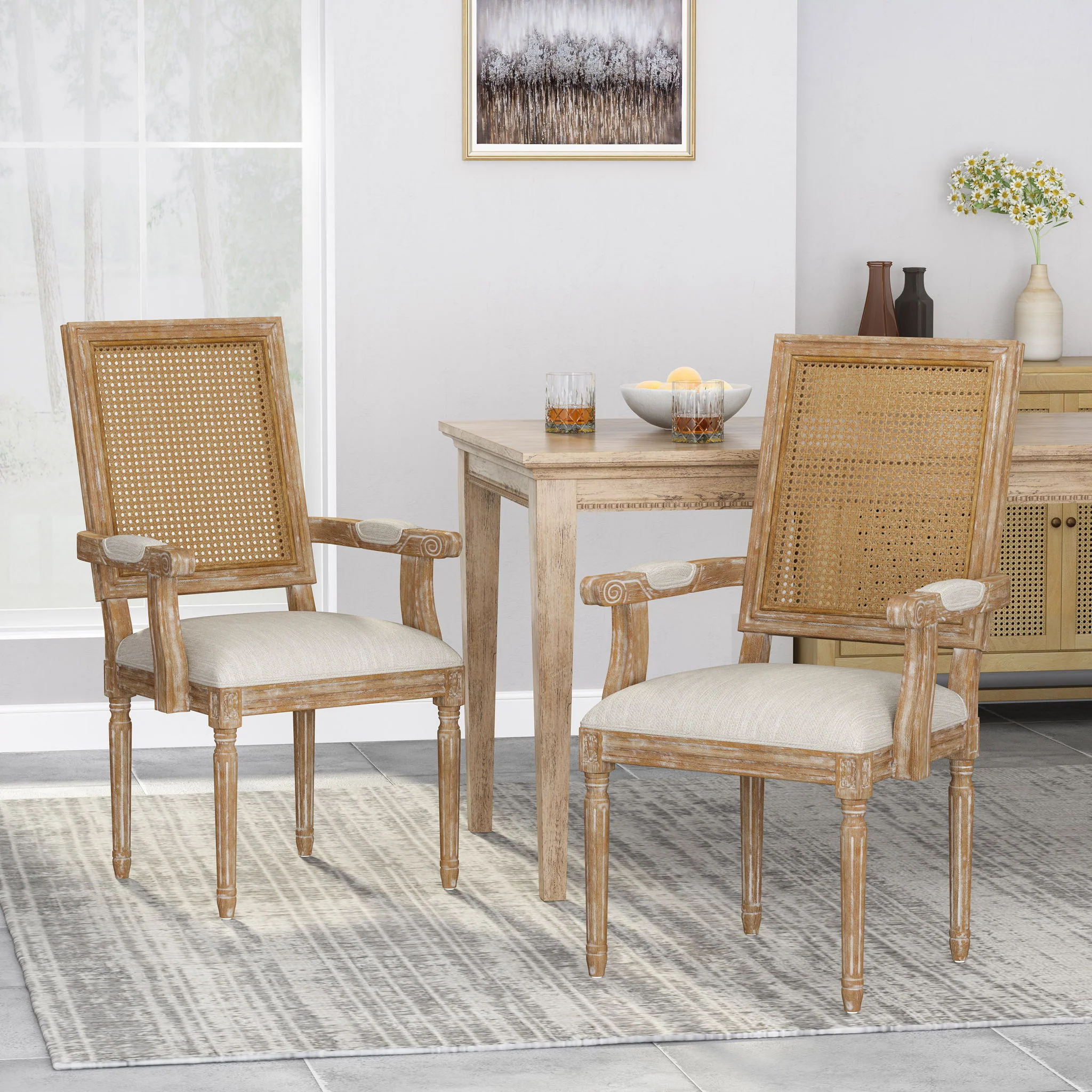 Elegant French Country Style Dining Chair With Cane Backrest - Image 27